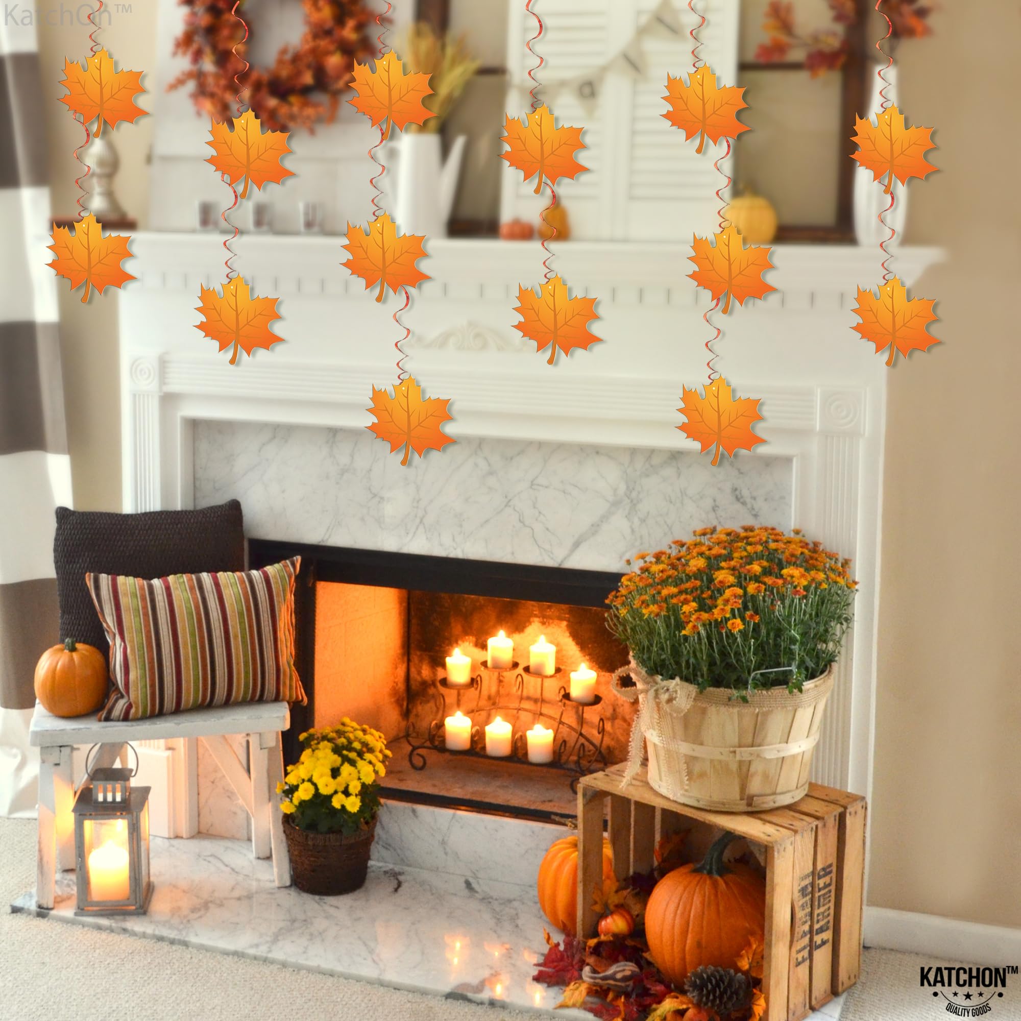 KatchOn 30-Pack Autumn Hanging Swirl Decorations - Maple Leaf Ceiling Decor for Thanksgiving & Fall Parties | Seasonal Home Decor for Indoor Festive Atmosphere