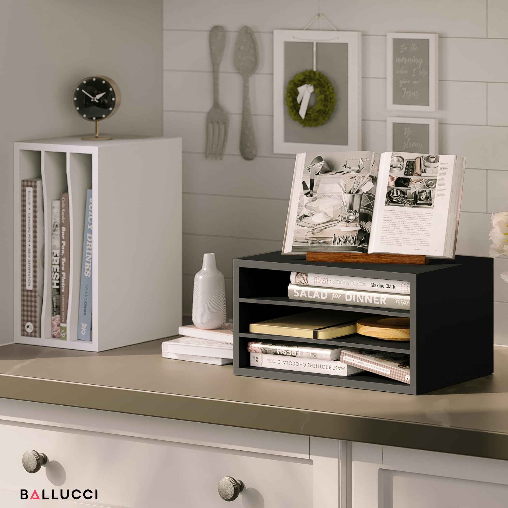 Ballucci 3-Tier Stackable Wooden Desk Organizer - Adjustable Document File Holder, Mail Sorter & Paper Storage Shelves for Office, Home & Workspace (Black) | Perfect for Bills, Letters & Office Supplies Organization