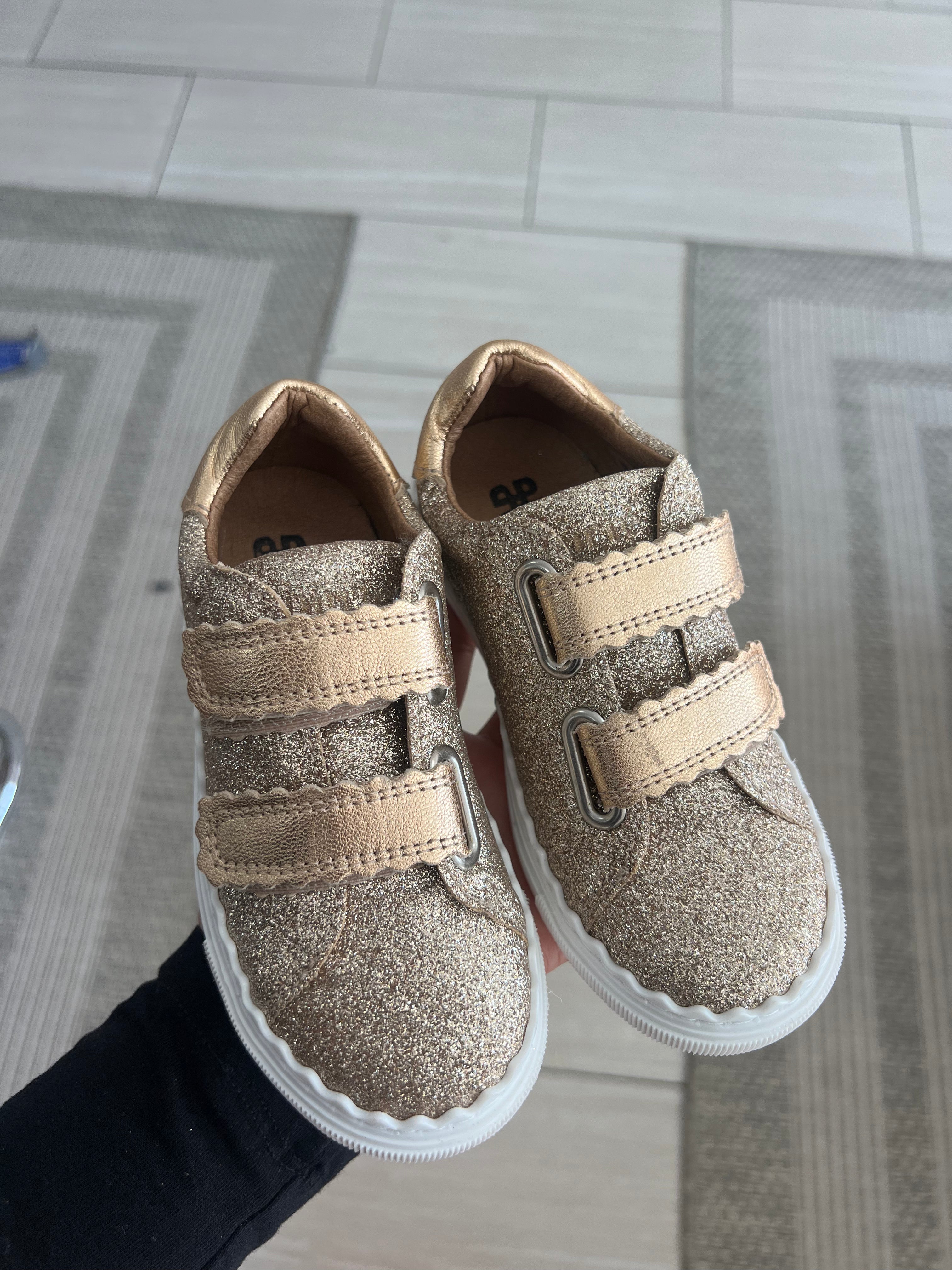 Gold Glitter Velcro Sneakers for Women - Comfortable & Stylish Casual Shoes for Walking, Running, and Everyday Wear