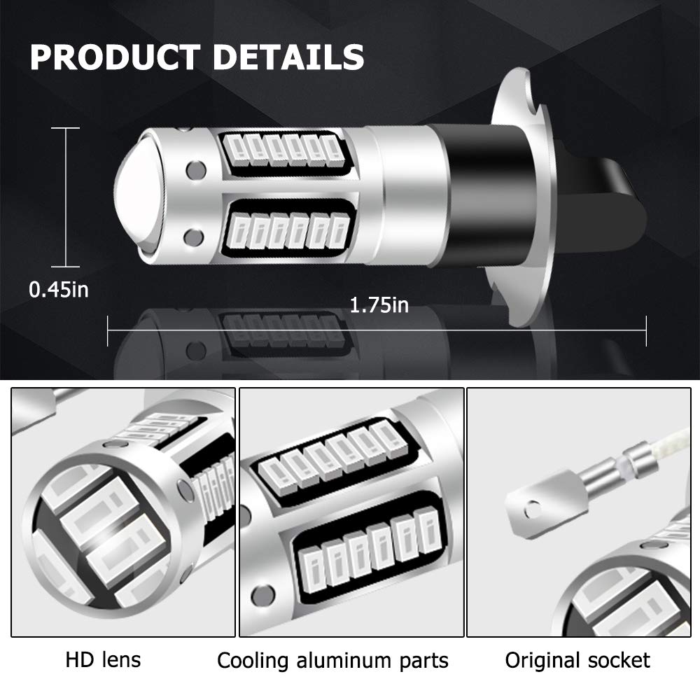Super Bright Blue H3 LED Fog Light Bulbs - High Power 30-4014SMD, 12V DC Replacement for Cars & Trucks (2-Pack) - Perfect for Off-Roading, Night Driving & Foggy Conditions