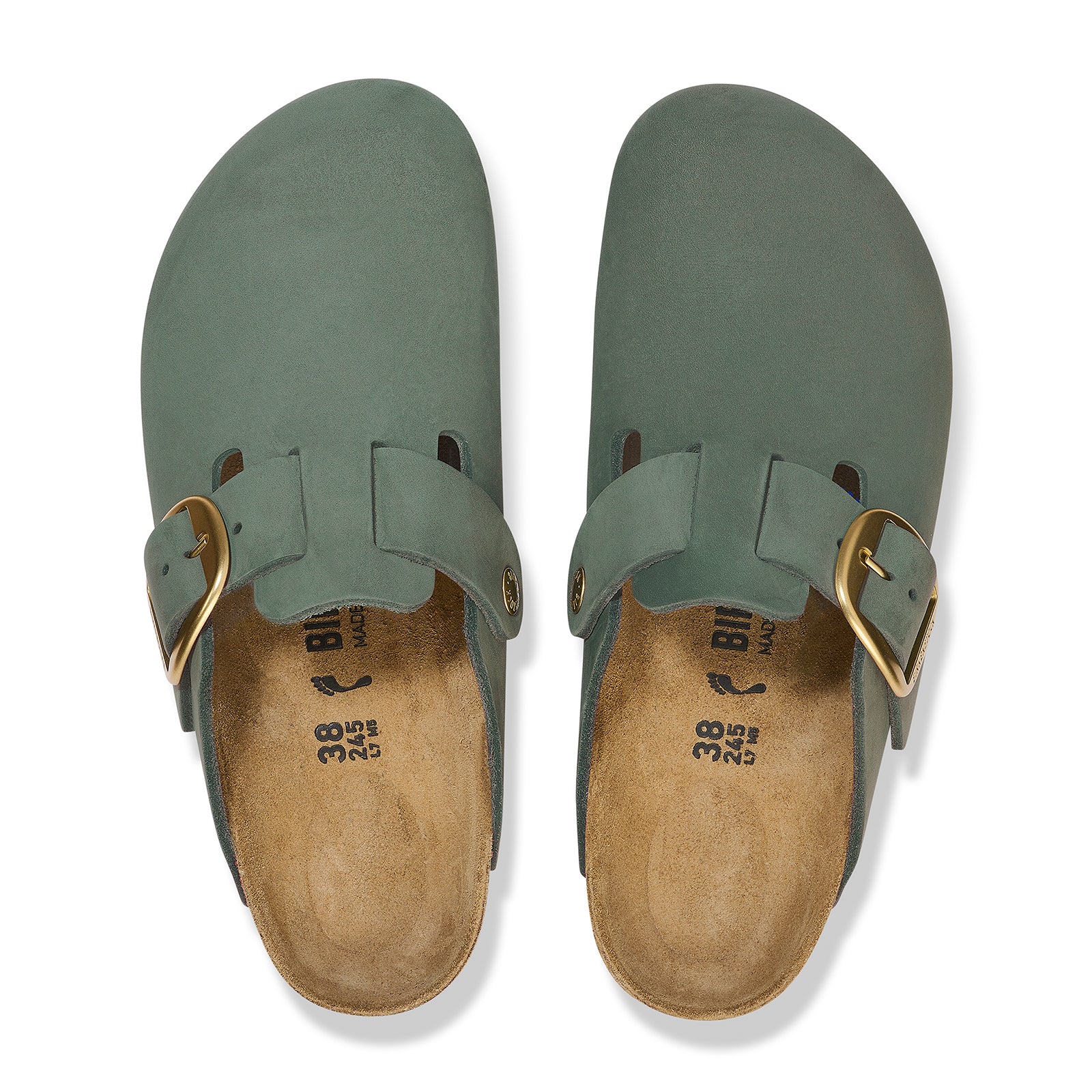 Birkenstock Boston Big Buckle Narrow Clog for Women - Thyme Nubuck Leather | Comfortable Slip-On Shoes for Home, Office & Casual Wear