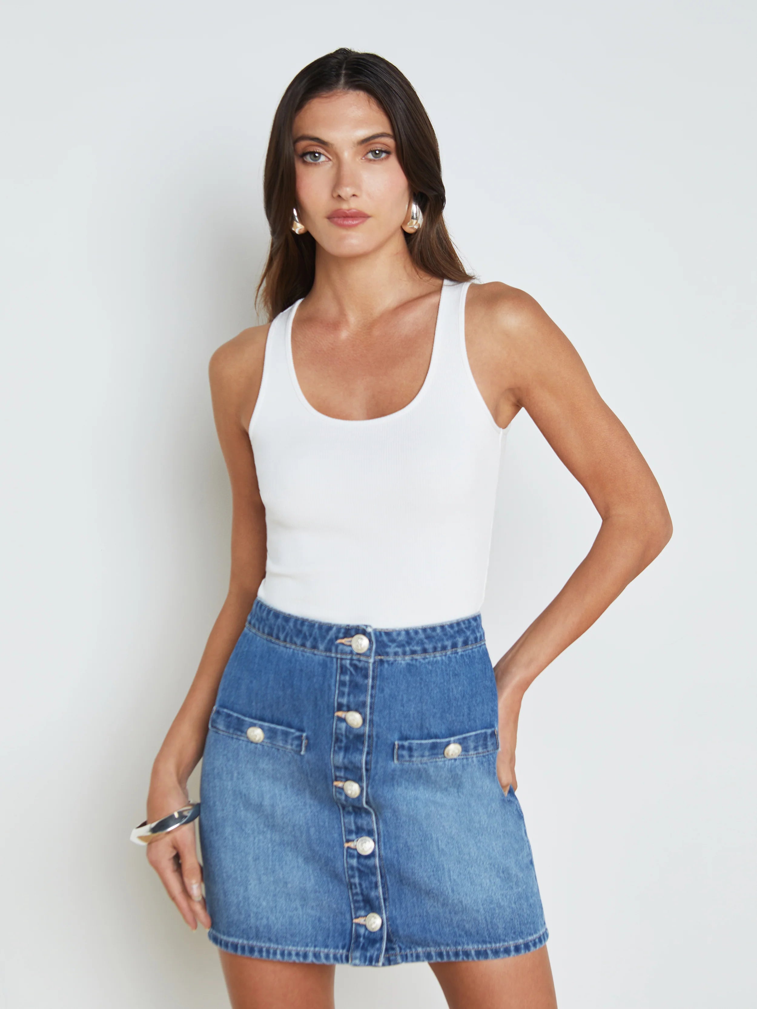 Adira Scoop Neck Tank Top for Women - Soft Stretchy White Camisole | Casual Wear, Layering, Summer Outfits