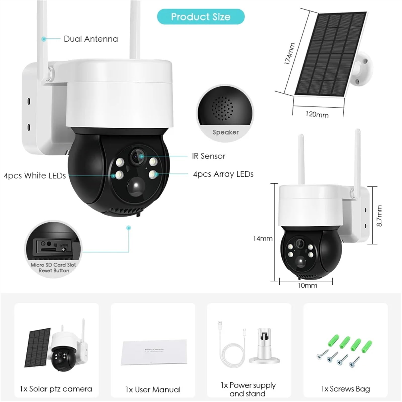 JOLIANE 2MP Solar CCTV Camera - Outdoor PTZ Security with Night Vision for Home Surveillance (WiFi Only)