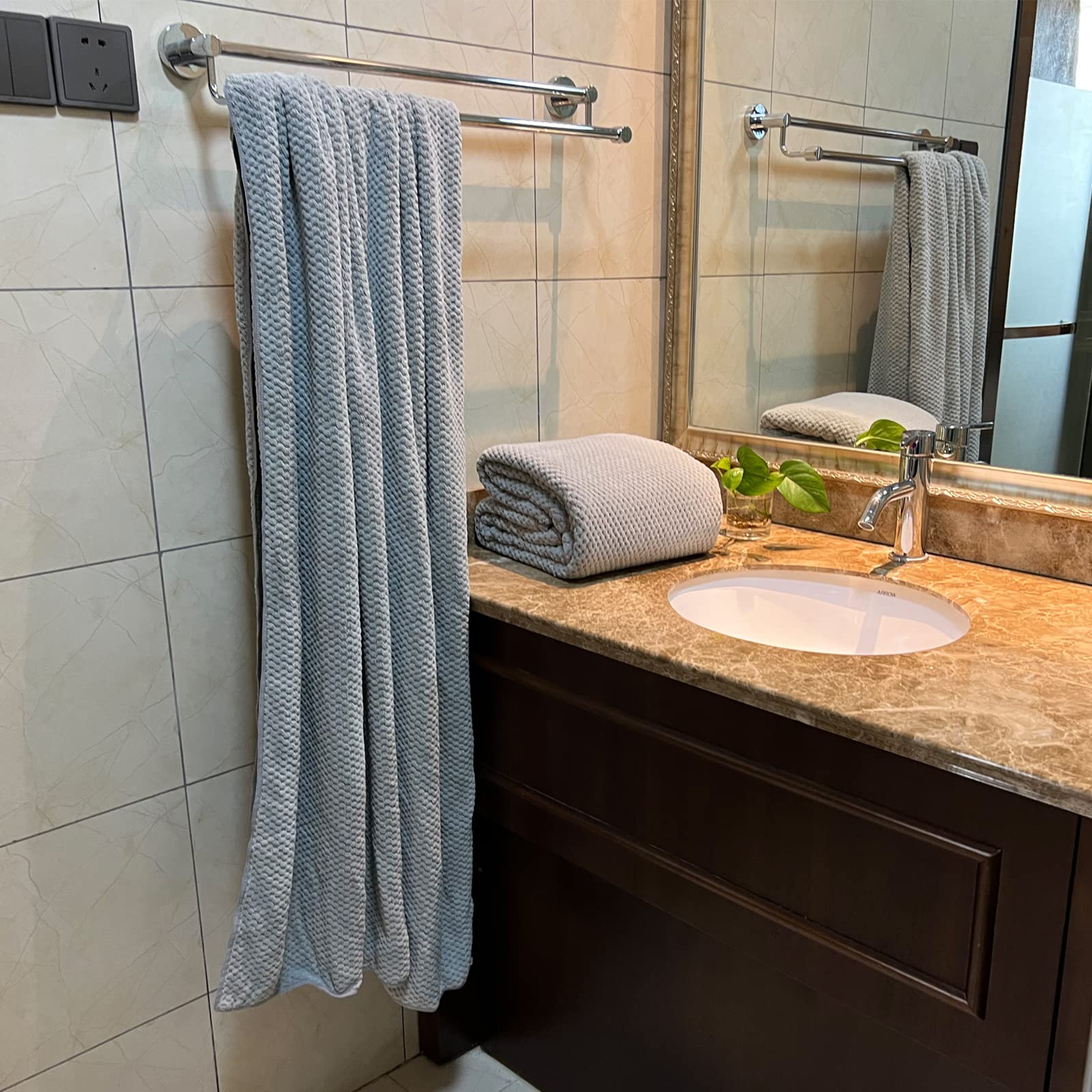Premium Oversized Bath Towels Set - 39x78 Inch Super Soft & Highly Absorbent Luxury Bath Sheets for Adults | Microfiber 80% Polyester (Grey, 2 Piece) | Perfect for Spa, Beach, Gym & Luxury Bathroom Experience
