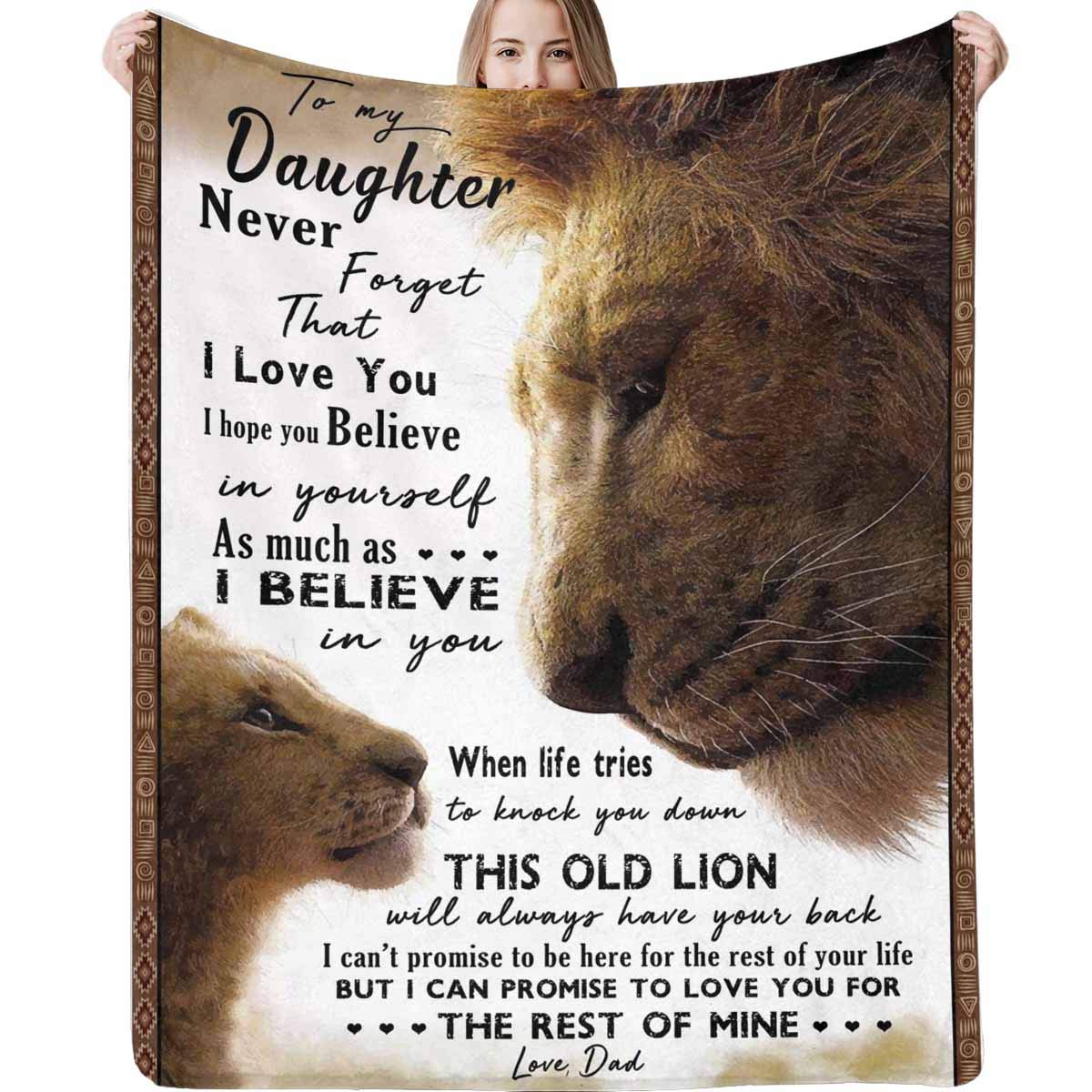 Dad to Daughter I Love You Blanket - 60x80 Inch Soft Fleece Throw for Bed, Couch & Gifts - Lions Design with Heartwarming Message - Perfect for Birthdays, Christmas & Father's Day
