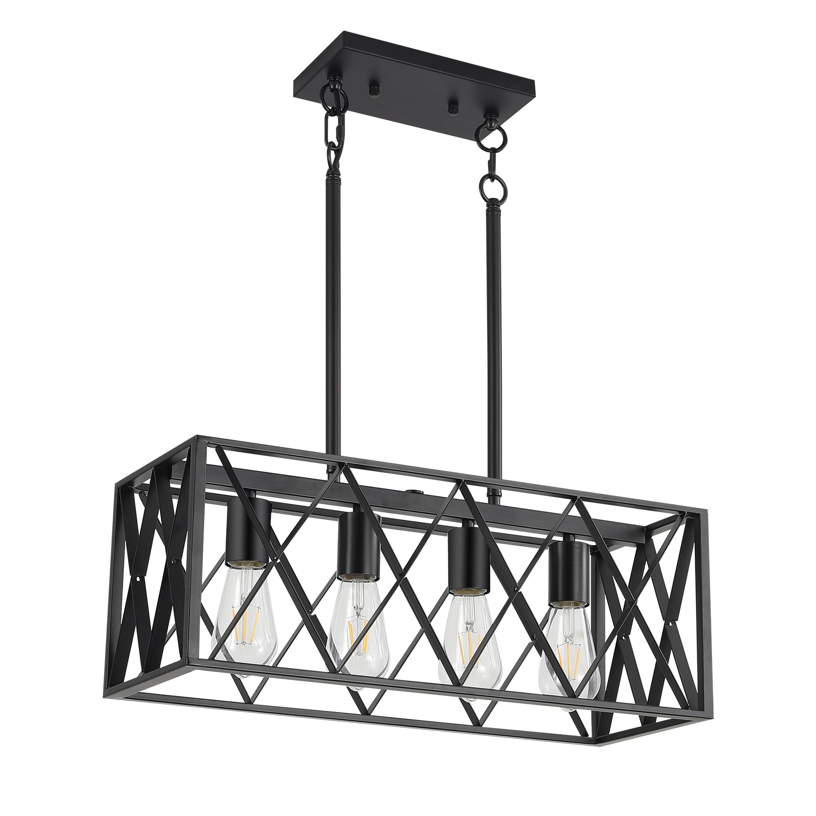 KEESFU Black Farmhouse Kitchen Island Pendant Light - Adjustable Height 4-Light Industrial Fixture for Dining Room, Living Room, Foyer & Over Sink | Perfect for Rustic Home Decor & Modern Farmhouse Style