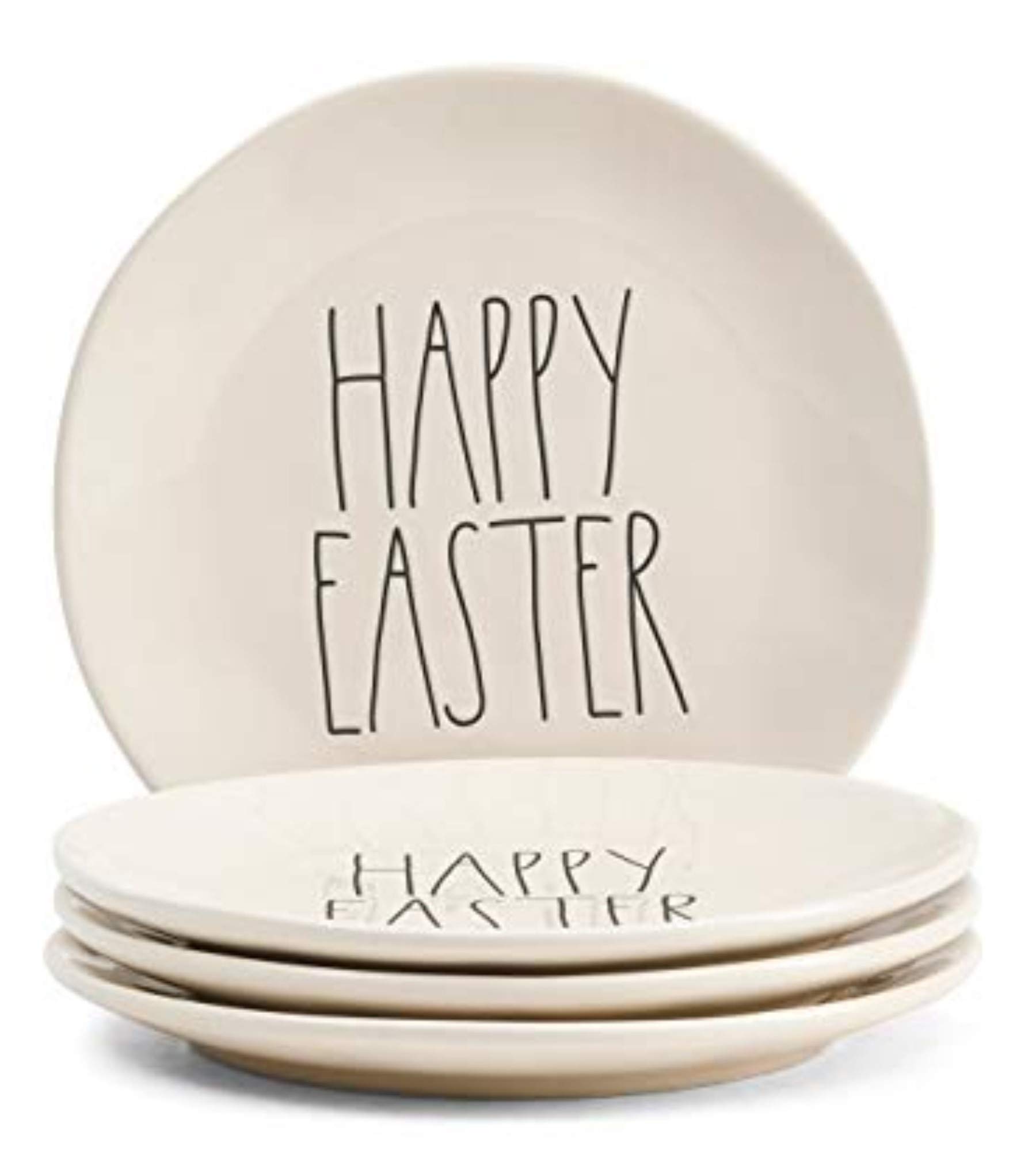 Rae Dunn by Magenta Easter Dinner Plates Set of 4 - Happy Easter Bunny Ceramic Plates for Spring Holiday Dining & Party Decorations