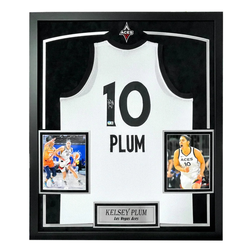 Kelsey Plum Autographed Las Vegas Aces Jersey - Framed with BAS COA - WNBA Champion Memorabilia - Perfect for Sports Fans, Collectors, and Home/Office Decor