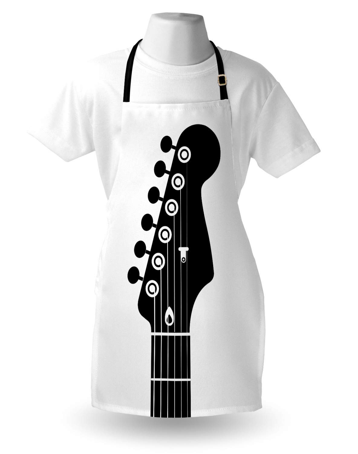 Ambesonne Guitar Apron - Adjustable Unisex Kitchen Bib for Cooking & Gardening, Monochrome Half Guitar Design with Strings, Adult Size Charcoal Grey & White - Perfect for Musicians, Chefs & BBQ Enthusiasts