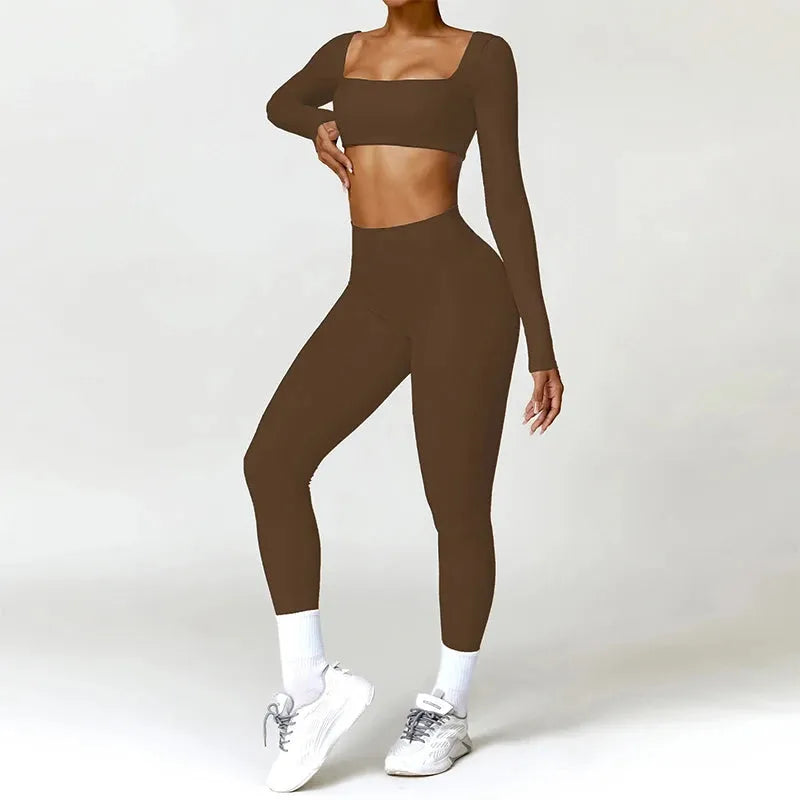 2PCS Women's Quick Dry Yoga Outfit - Long Sleeve Workout Top & Pants Set for Gym, Running, Pilates | Moisture Wicking Activewear for Yoga, Fitness & Casual Wear