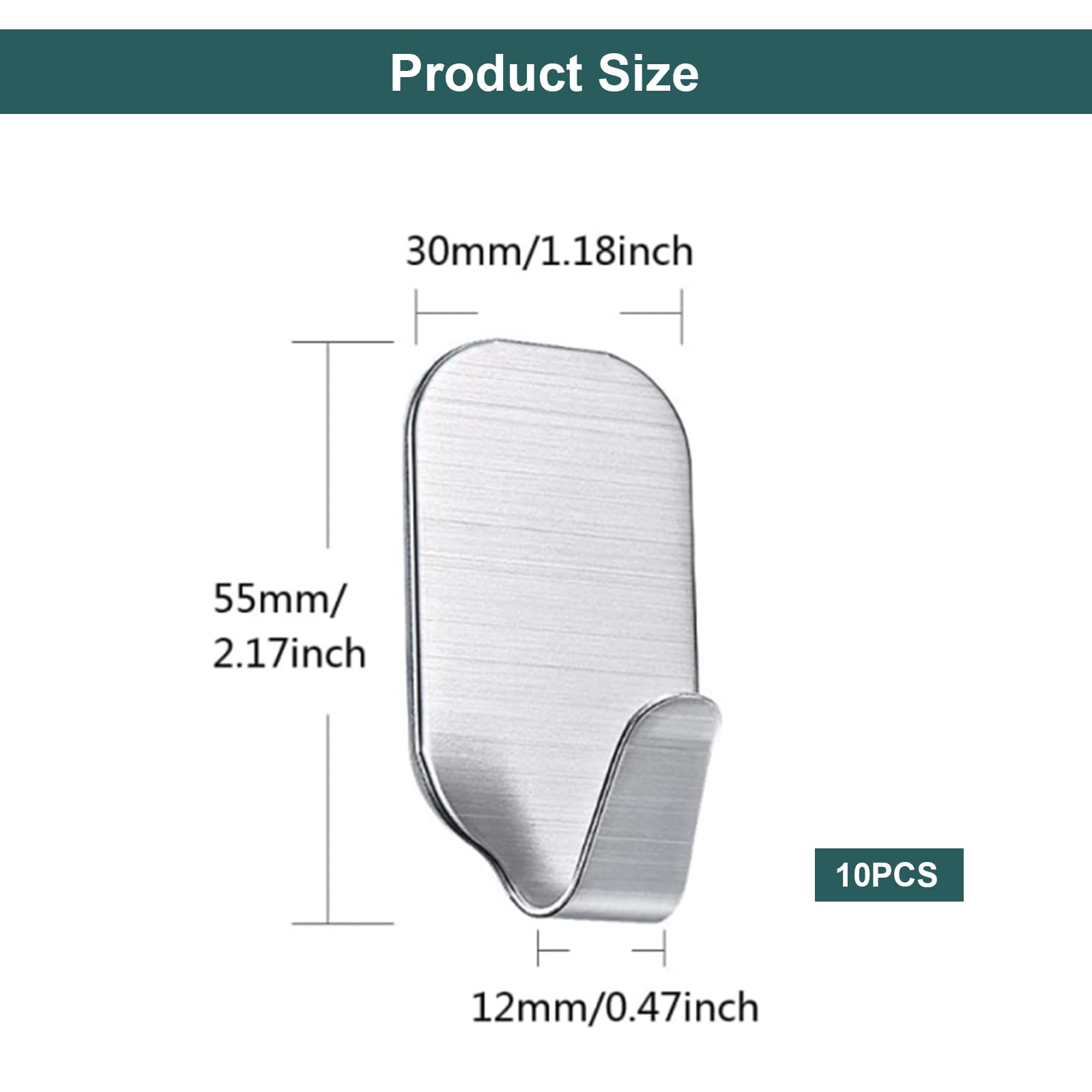 Minicoco 10-Pack Self Adhesive Hooks - Stainless Steel Stick-On Wall Hooks for Kitchen, Bedroom, Bathroom & Office Organization - Perfect for Hanging Towels, Keys, Coats & Decor