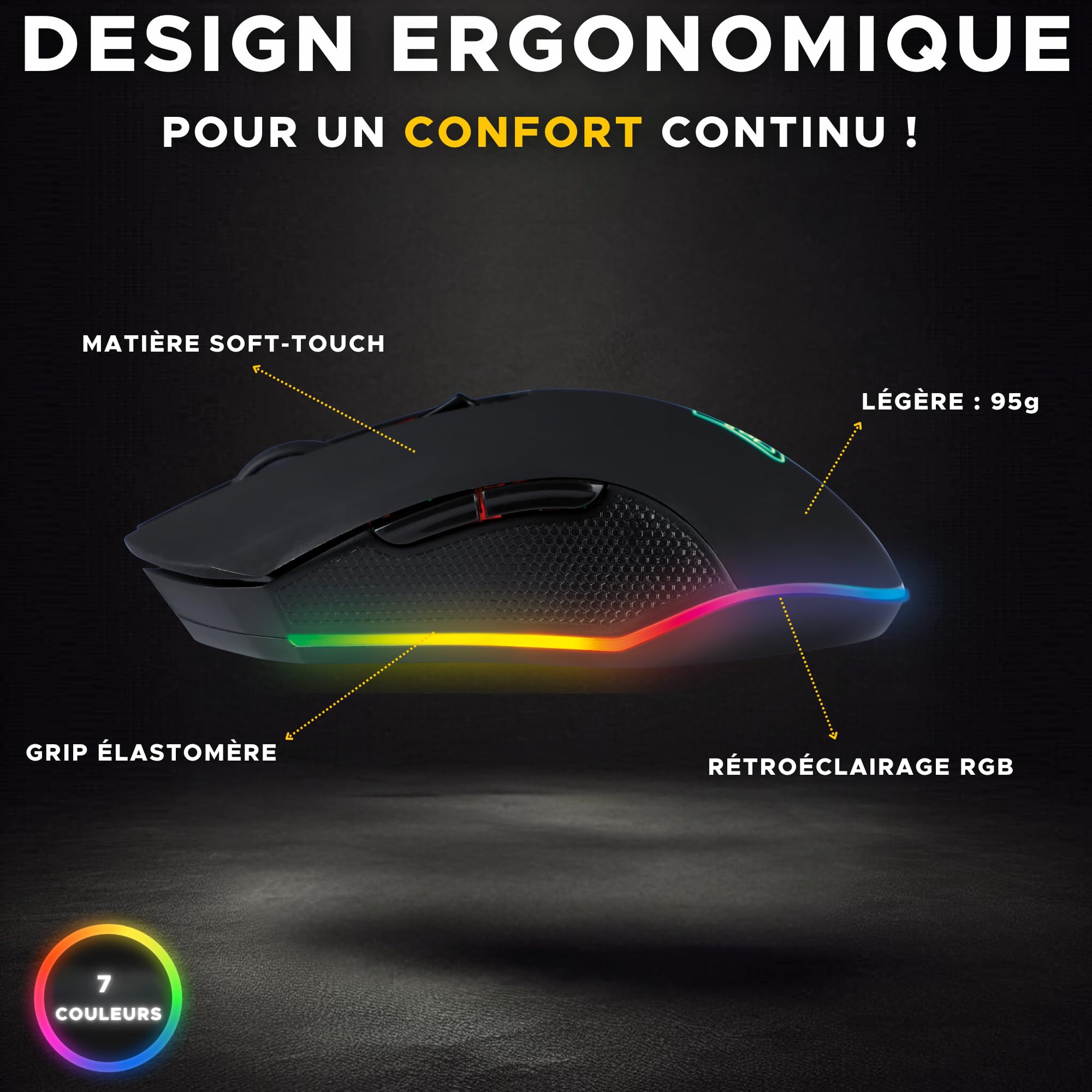 G Lab Kult Helium Wireless Gaming Mouse - Rechargeable 6400 DPI, RGB Backlit with 7 Colors, Wireless Gaming Mouse for PC, PS5, Xbox - Perfect for FPS, MOBA & Esports Gaming