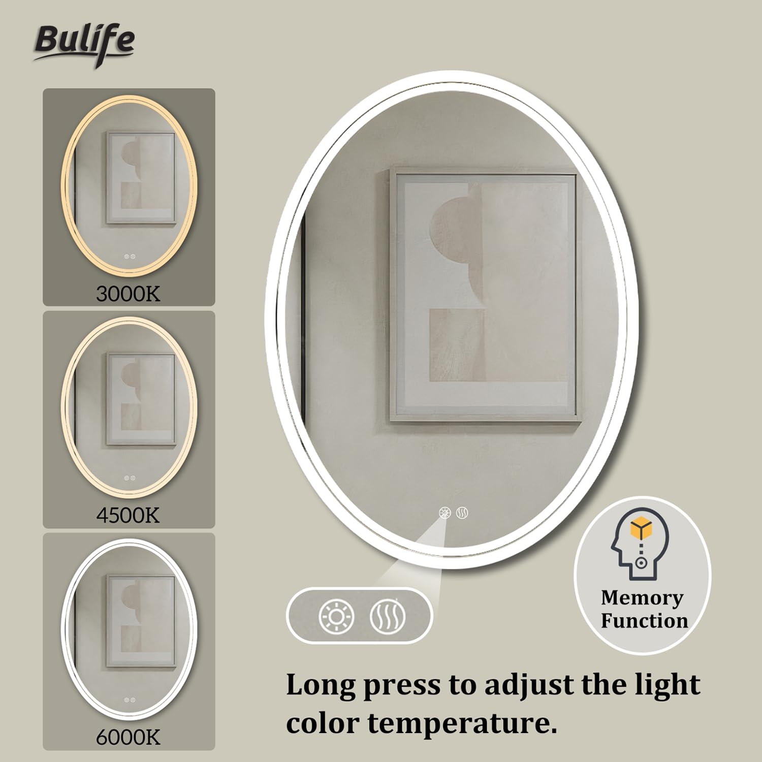 32 x 24 Inch Smart LED Bathroom Mirror with Anti-Fog, 3 Color Dimmable Lighting, Touch Control - Wall Mounted Vanity Makeup Mirror for Modern Bathrooms & Dressing Rooms