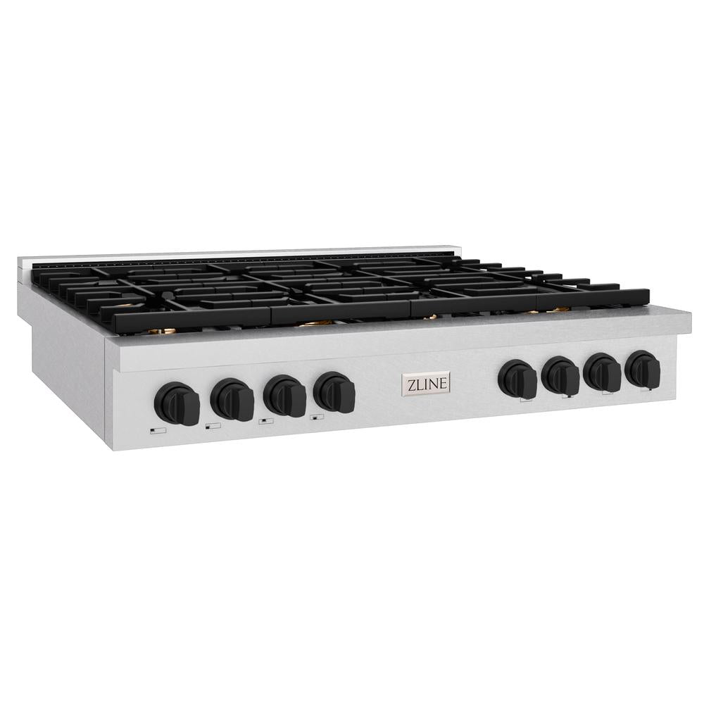 ZLINE 48 Inch Autograph Edition Paramount 8-Burner Gas Rangetop with Porcelain Cooktop - Satin Stainless Steel & Matte Black Accents (SRTSZ 48 MB) | Professional Kitchen Stove for Home Chefs & Commercial Cooking
