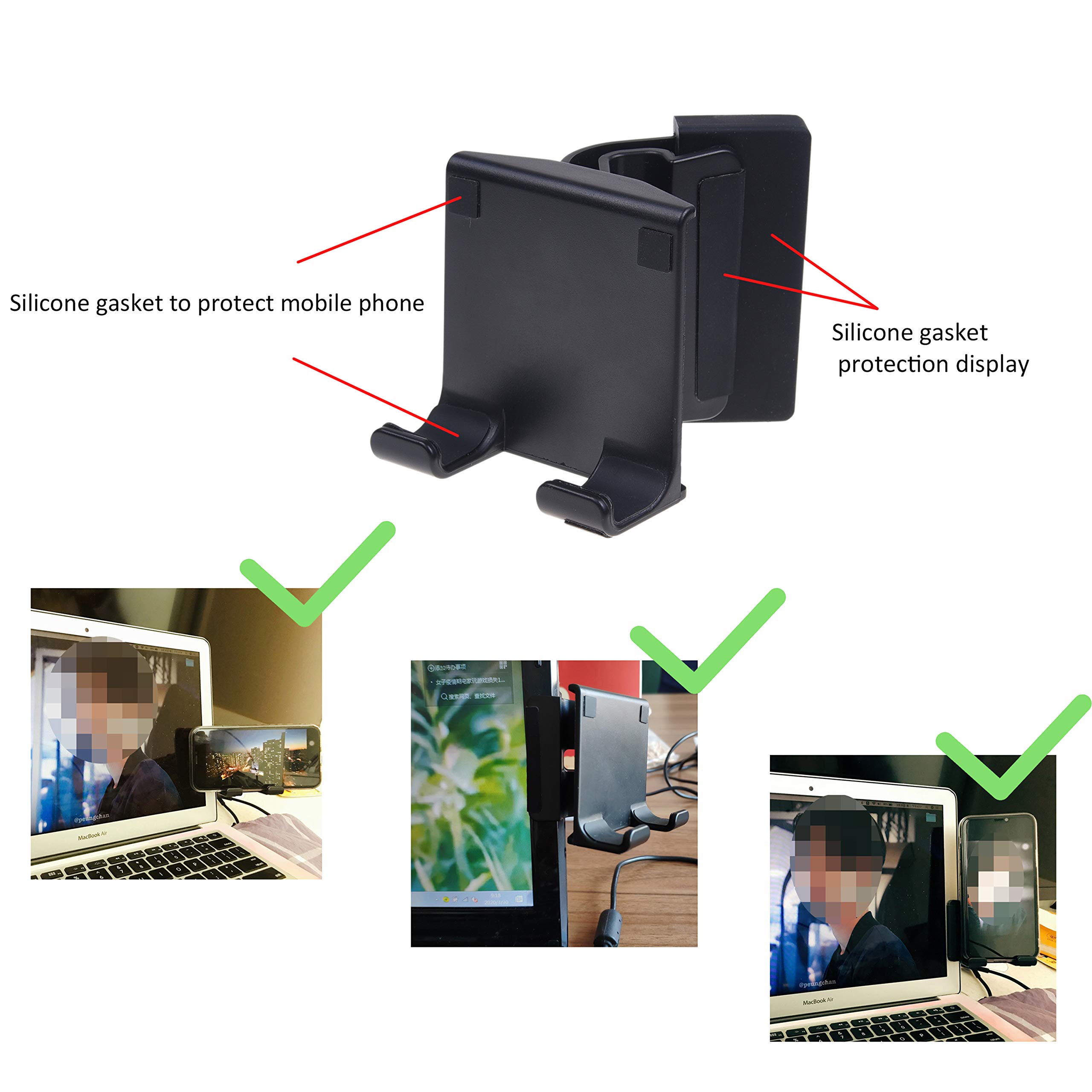 Kare Kind Adjustable Smartphone Clip-On Holder - Universal Phone Dock & Stand for Monitors & Laptops (Fits up to 25mm Thick) - Perfect for Video Calls, Online Classes & Hands-Free Viewing