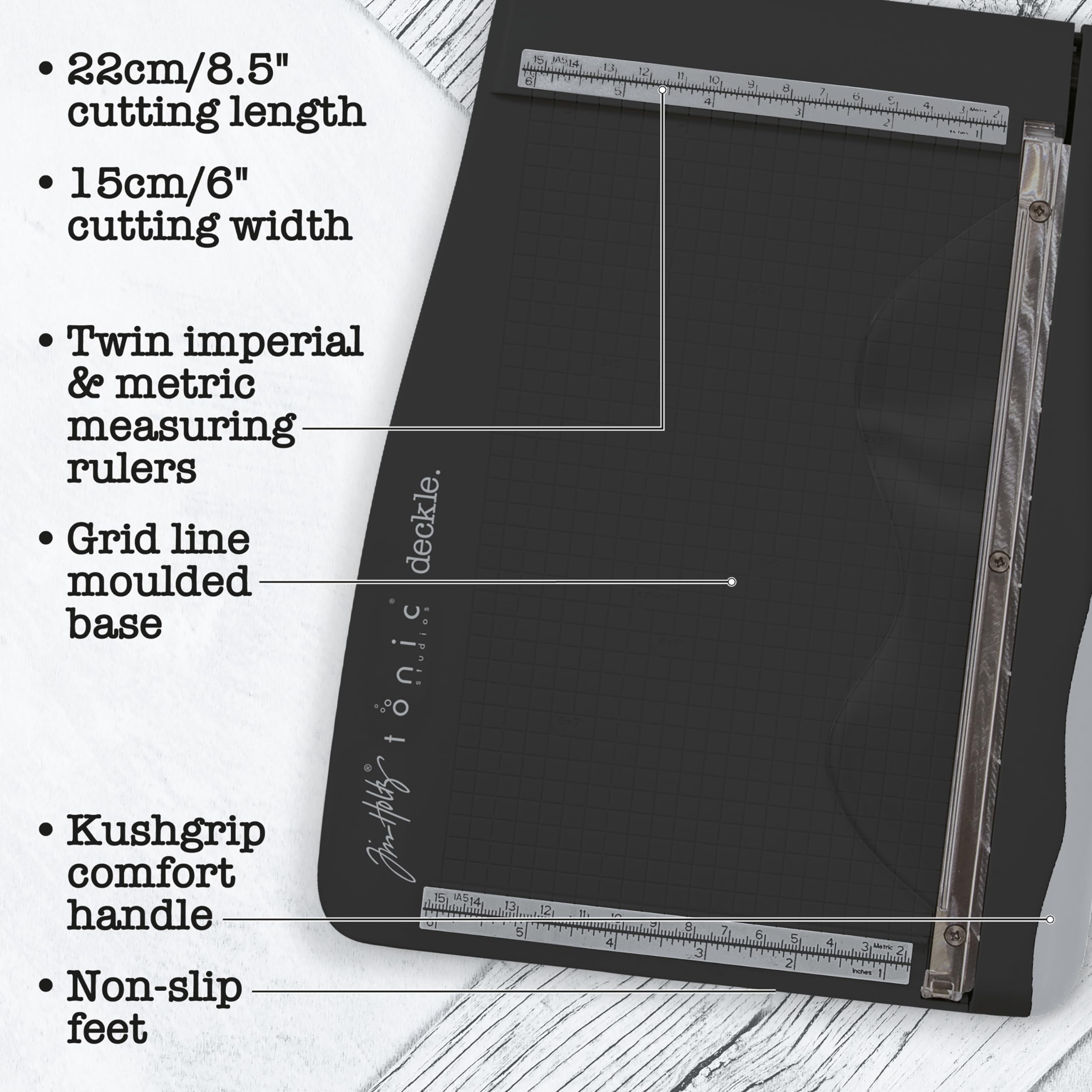 Tim Holtz 8.5 Inch Guillotine Paper Trimmer - Deckle Edge Tool for Scrapbooking, Card Making & Crafting - Distressed Paper Cutter with Ruler & Grid Lines - Perfect for DIY Projects, Cardstock, Photo Albums & Home Decor (White)