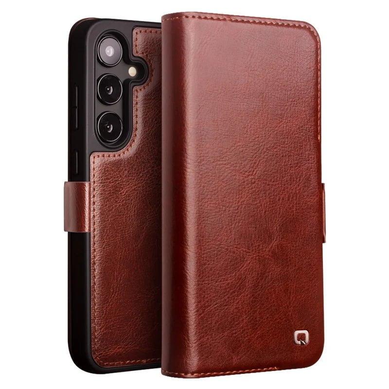 Qialino Genuine Leather Wallet Case for Samsung Galaxy S24 - Slim Protective Cover with Card Slots (Perfect for Everyday Use & Travel)