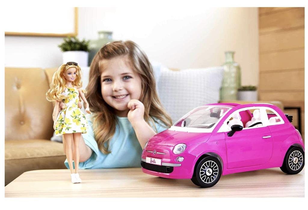 Barbie Fiat 500 Doll and Car Toy Set - Pink Convertible Vehicle with Fashion Doll for Kids Ages 3+ | Perfect for Pretend Play, Birthday Gifts & Collectors