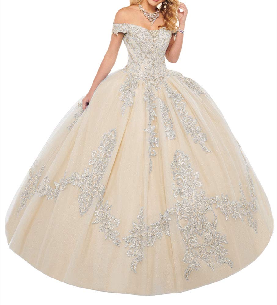 Elegant Snow Lotus Women's Off Shoulder Quinceanera Dress with Lace Applique - Ball Gown for Prom, Wedding & Special Occasions