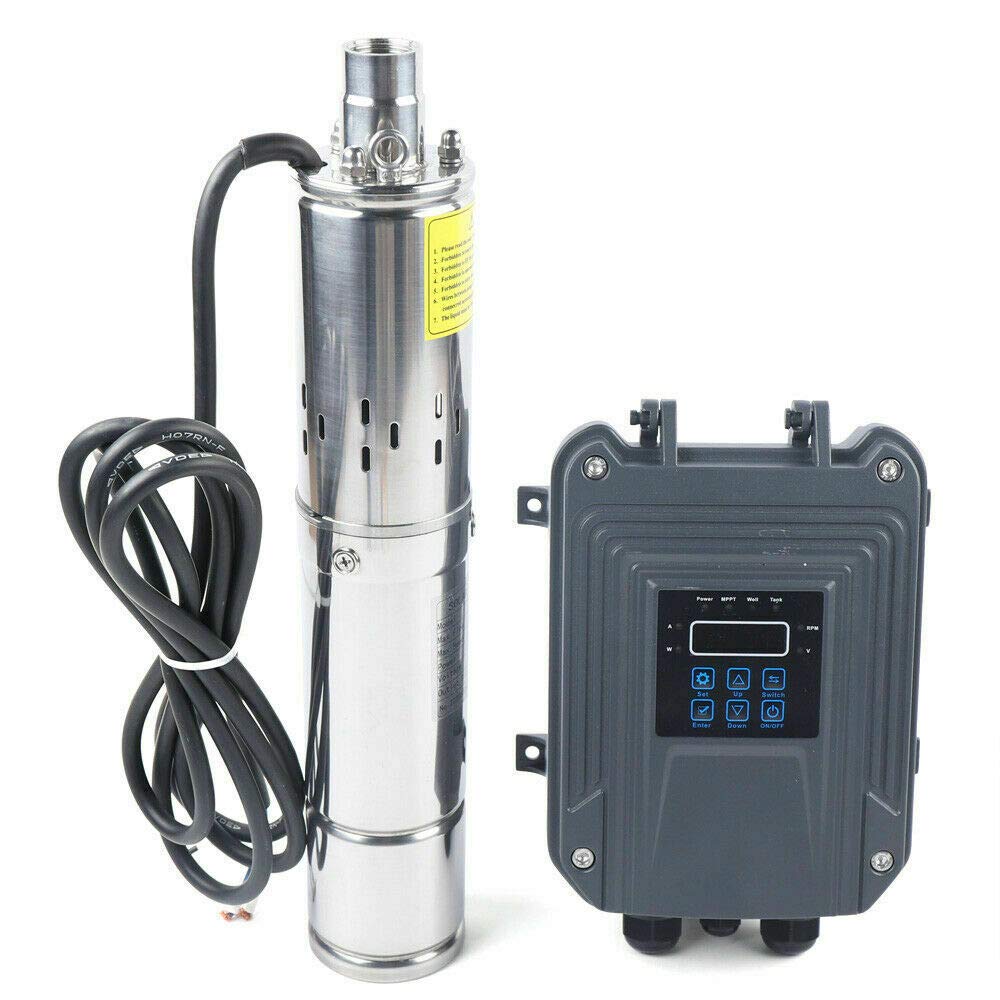 24V 270W DC Solar Water Pump Submersible Well Pump Stainless Steel with MPPT Controller - 2100L/H Max Flow for Home, Farm & Industrial Use | Irrigation, Livestock Watering & Off-Grid Water Supply