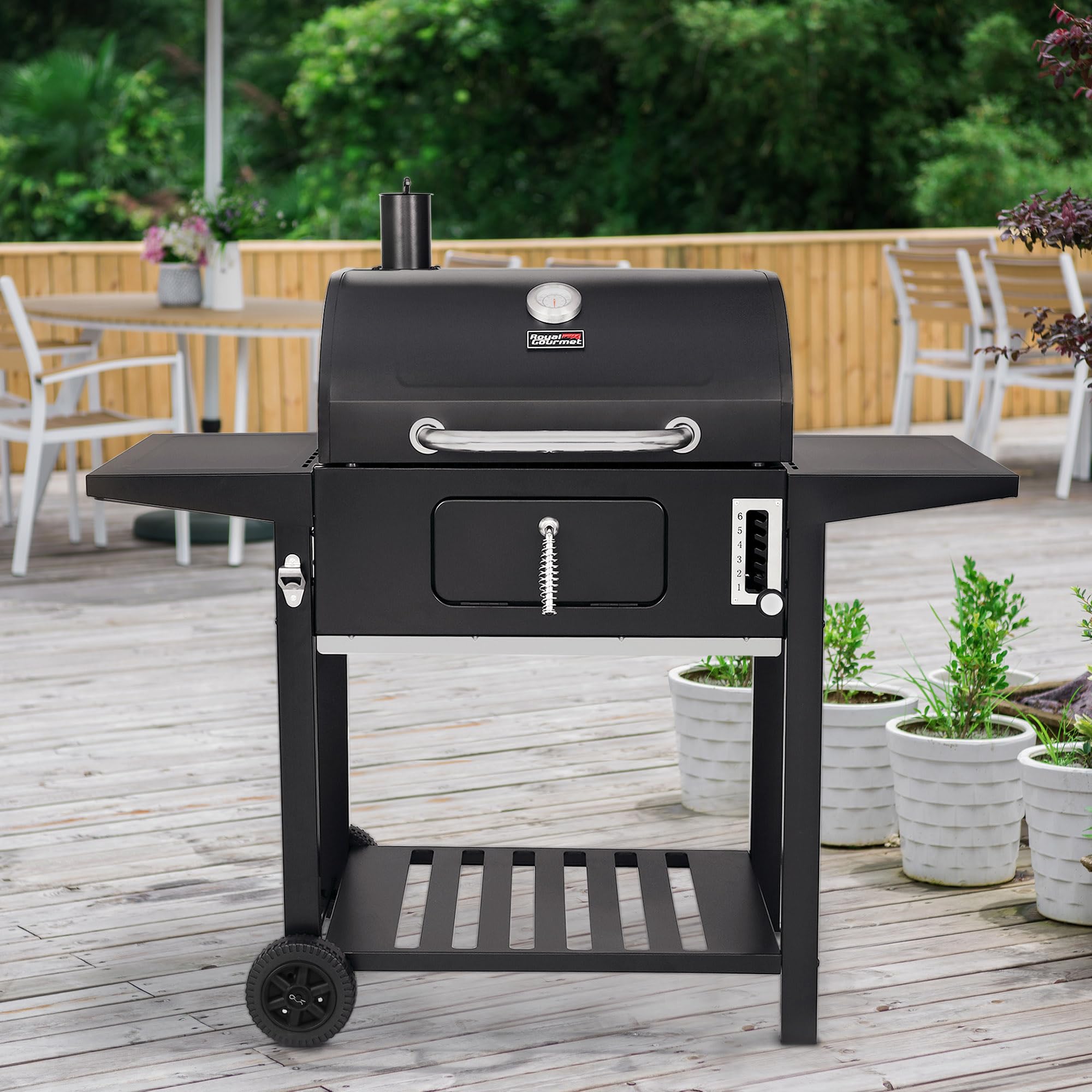 Royal Gourmet 24 Inch Charcoal BBQ Grill - 587 Sq. In. Cooking Area with Side Tables | Outdoor Barbecue Grill for Backyard, Picnic & Camping | Heavy-Duty Black Grill for Patio, Tailgating & Family Gatherings