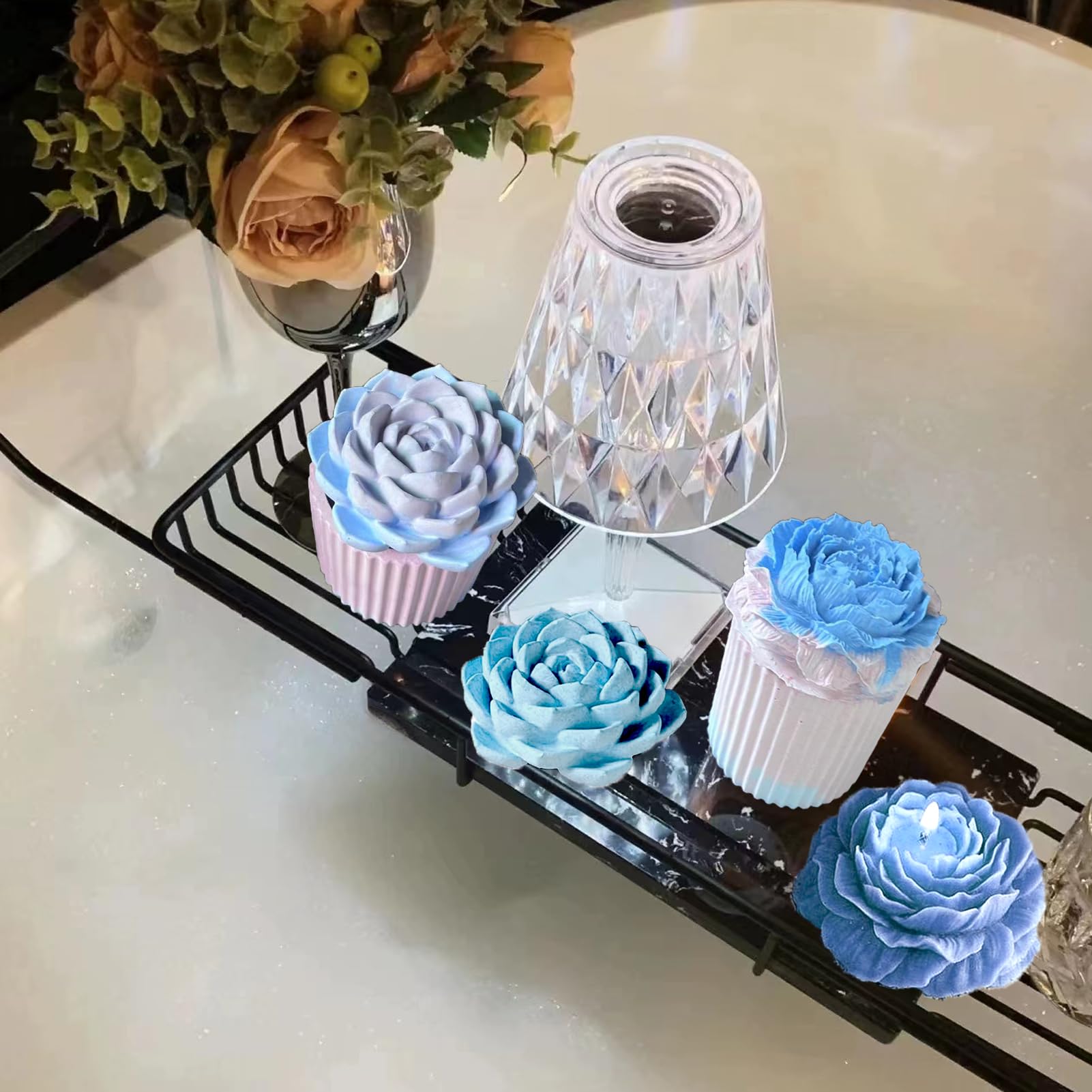 Succulent & Peony Flower Candle Soap Silicone Mold Set - Concrete Candle Molds for DIY Candle Making, Jar Lid Molds with Floral Designs - Perfect for Home Decor, Wedding Favors, and Handmade Gifts