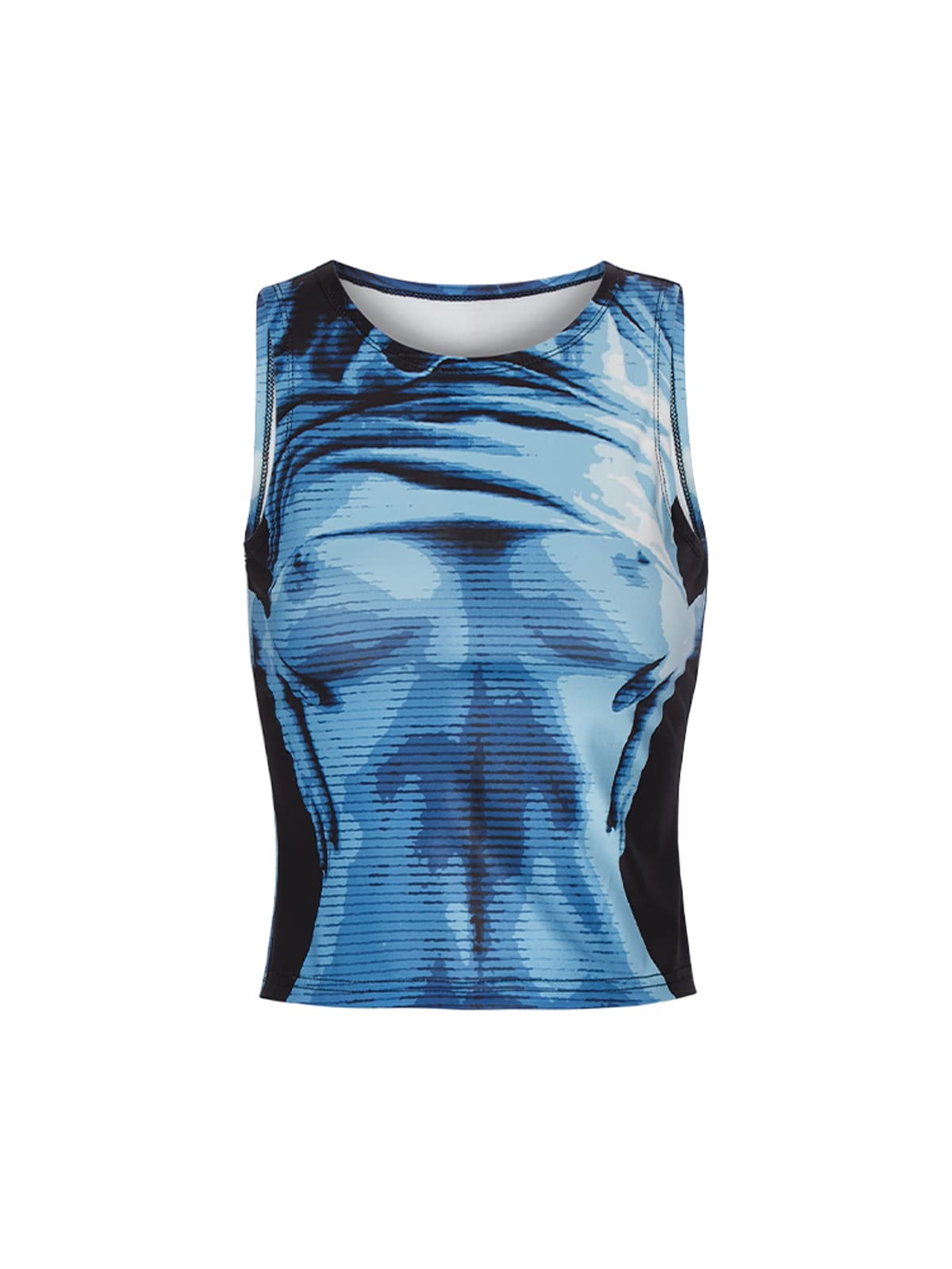 Y2K Aesthetic Graphic Crop Top for Women - Sexy Sleeveless Body Print Tee | Summer Casual Wear, Beach Outfits & Going Out Clothes