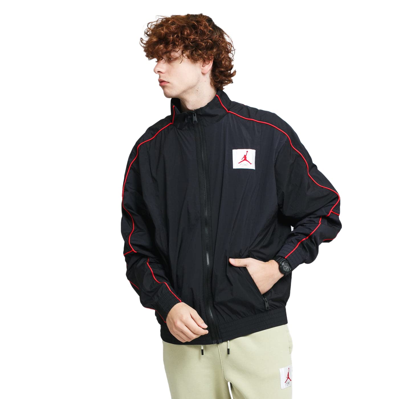 Jordan Black/Gym Red Flight Warm Up Jacket - Men's Lightweight Basketball Hoodie for Training & Streetwear | Gym, Casual, Outdoor Sports