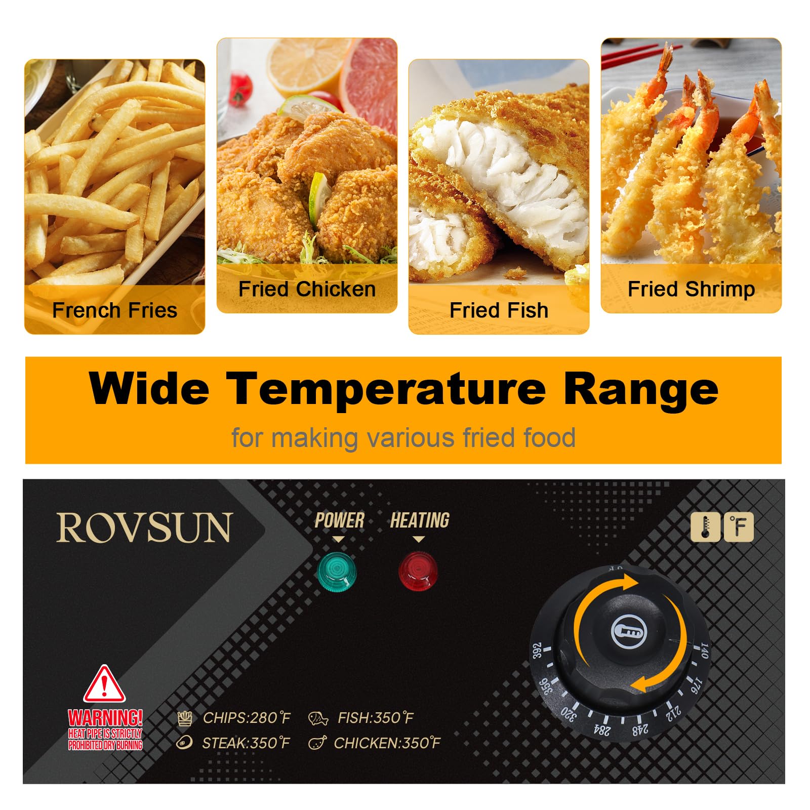 ROVSUN 22.8QT Commercial Electric Deep Fryer with 2 Baskets & Lids - 5000W Stainless Steel Countertop Fryer with Temperature Control - Perfect for French Fries, Chicken Wings, Donuts - Ideal for Restaurants, Food Trucks & Home Kitchens