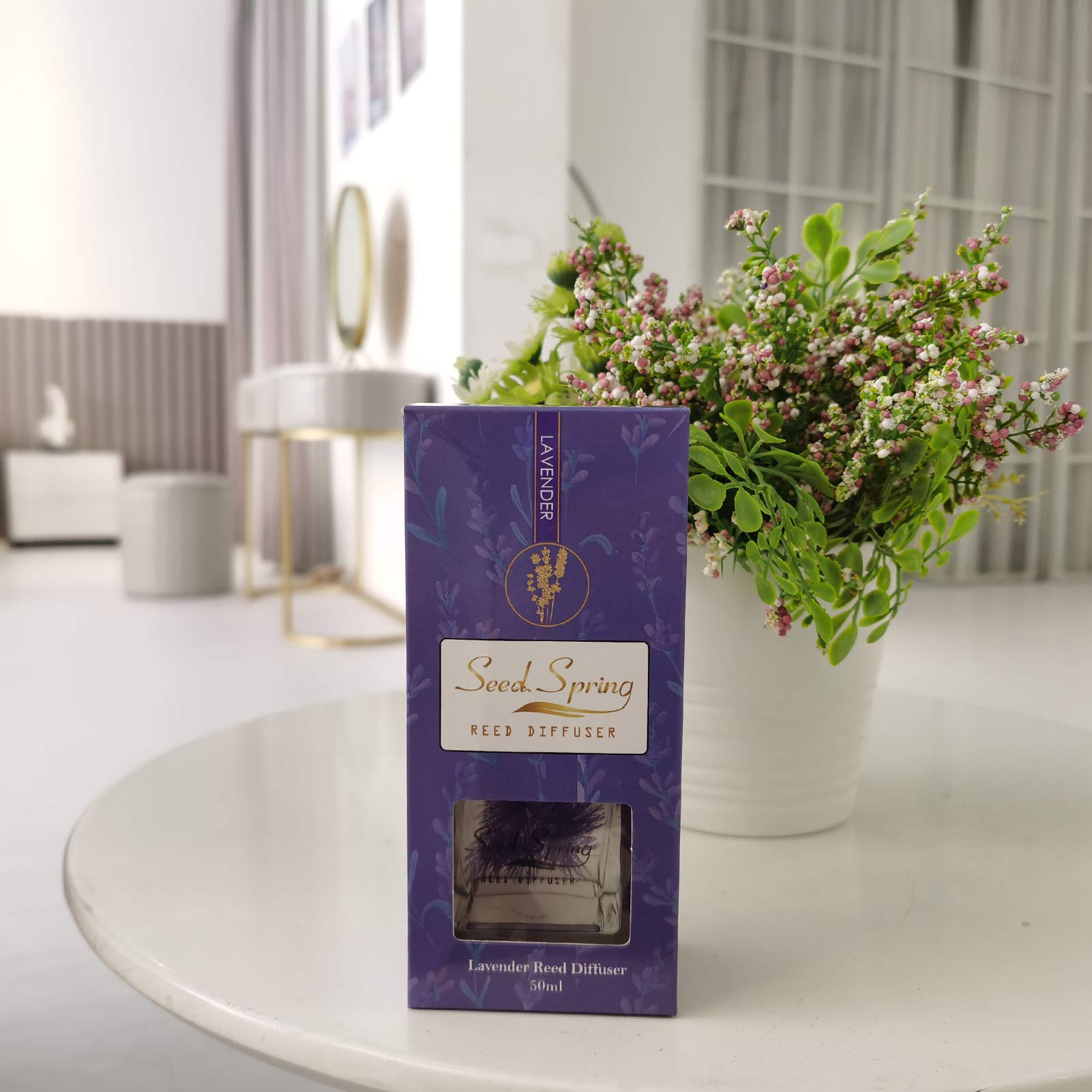 Lavender Reed Diffuser Set - 50ml Aromatherapy Essential Oil Scented Diffuser with Natural Rattan Sticks for Home, Office, Bathroom Decor | Relaxing Fragrance for Stress Relief & Mood Boosting | Perfect Gift Idea for Housewarming, Mother's Day & Holidays
