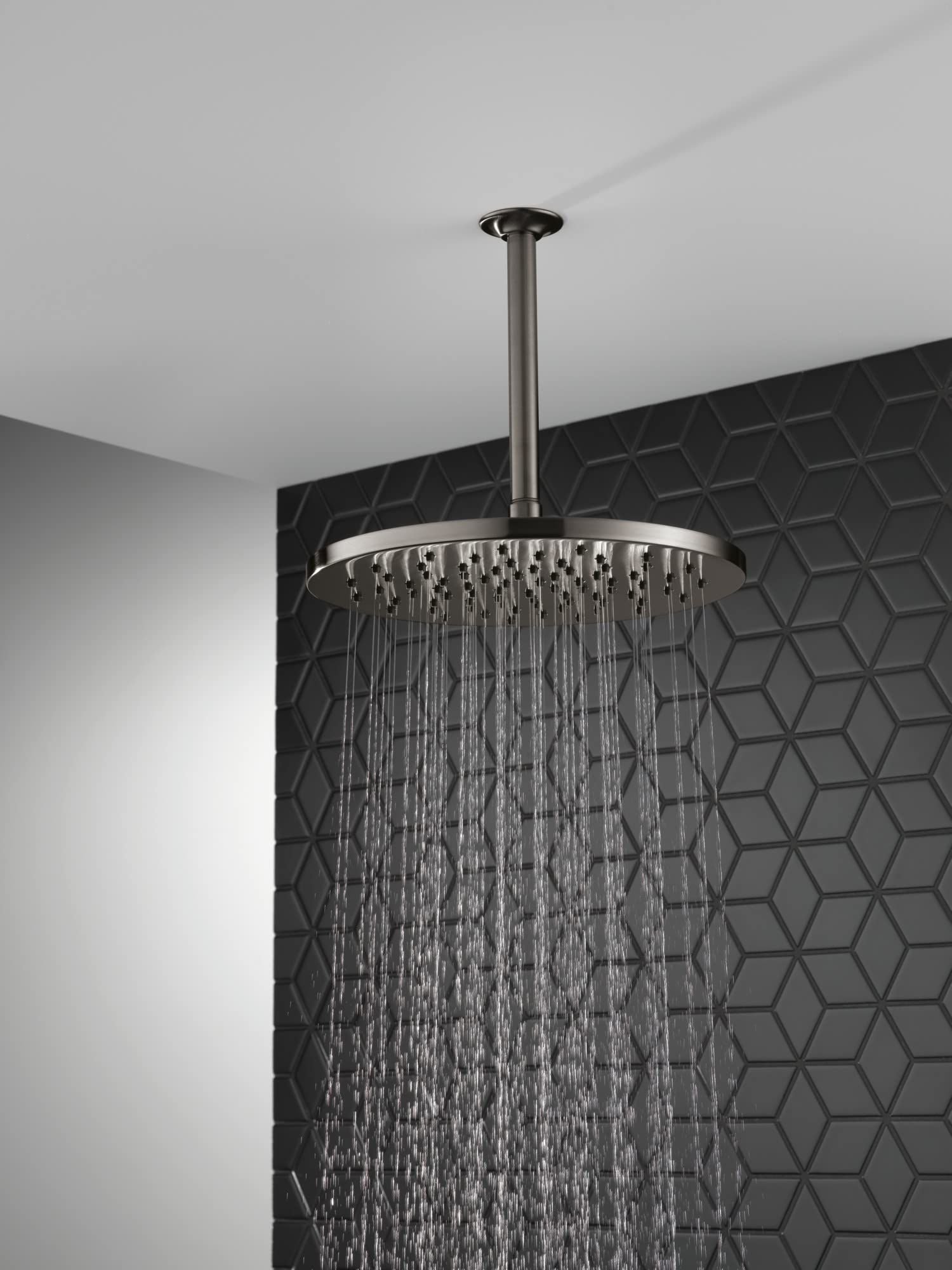 Delta Faucet 52158-KS-PR Black Lumicoat Stainless Steel Rain Shower Head - 1.75 GPM Water Saving Round Rainfall Showerhead for Spa-Like Bathroom Experience | Perfect for Master Bath, Guest Bath & Luxury Hotel Style Showers