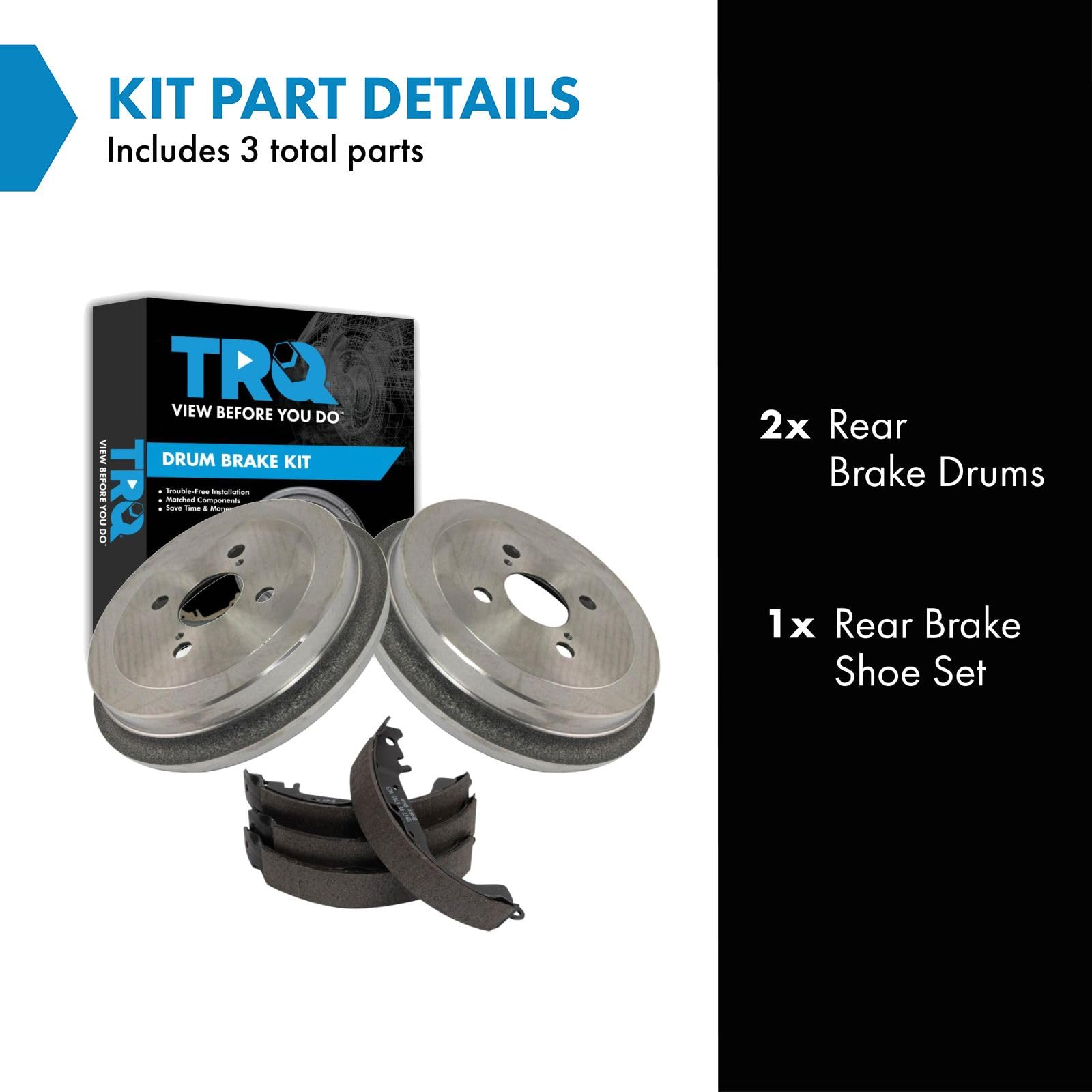 TRQ Rear Brake Drum & Shoe Kit - Compatible with 2007-2018 Toyota Yaris - Perfect for Brake Replacement & Maintenance