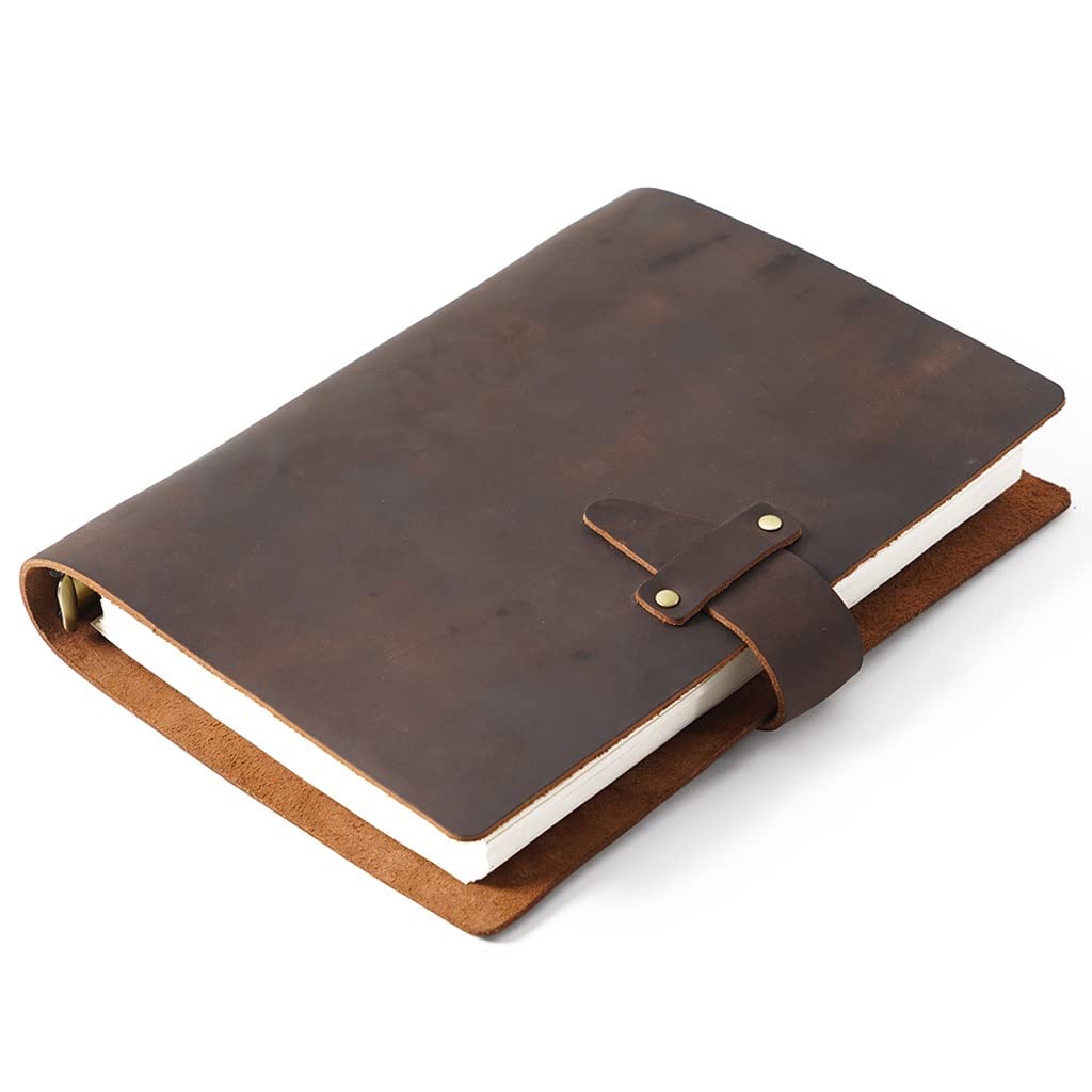 Rustic Genuine Leather A5 Spiral Notebook - Handmade Brass Binder Journal, Sketchbook & Planner for Writing, Drawing & Daily Organization | Perfect Gift for Students, Artists & Professionals (D Brown)