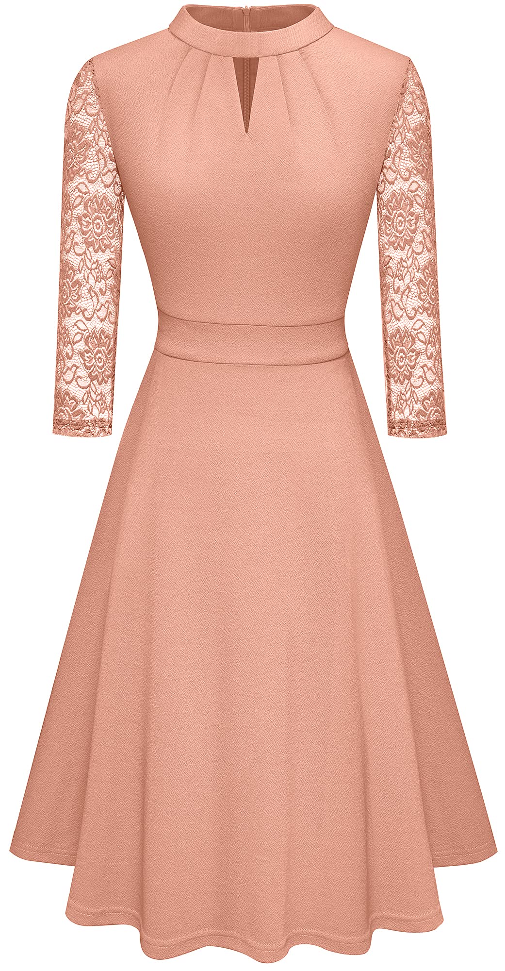 HOMEYEE Women's Elegant Hollow Out Lace Patchwork Vintage Party Dress - Round Neck Retro Style for Evening Events, Weddings & Special Occasions
