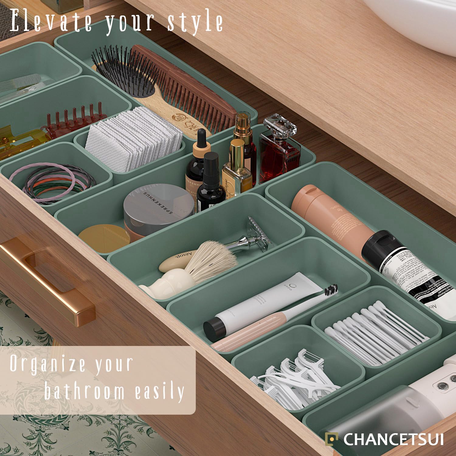 6-Piece Stackable Drawer Organizer Set - Versatile Storage Bins for Makeup, Office, Kitchen & Bathroom | Space-Saving Drawer Trays for Bedroom, Vanity & Desk Organization (Green) - Perfect for Home, Dorm & Office Storage Solutions