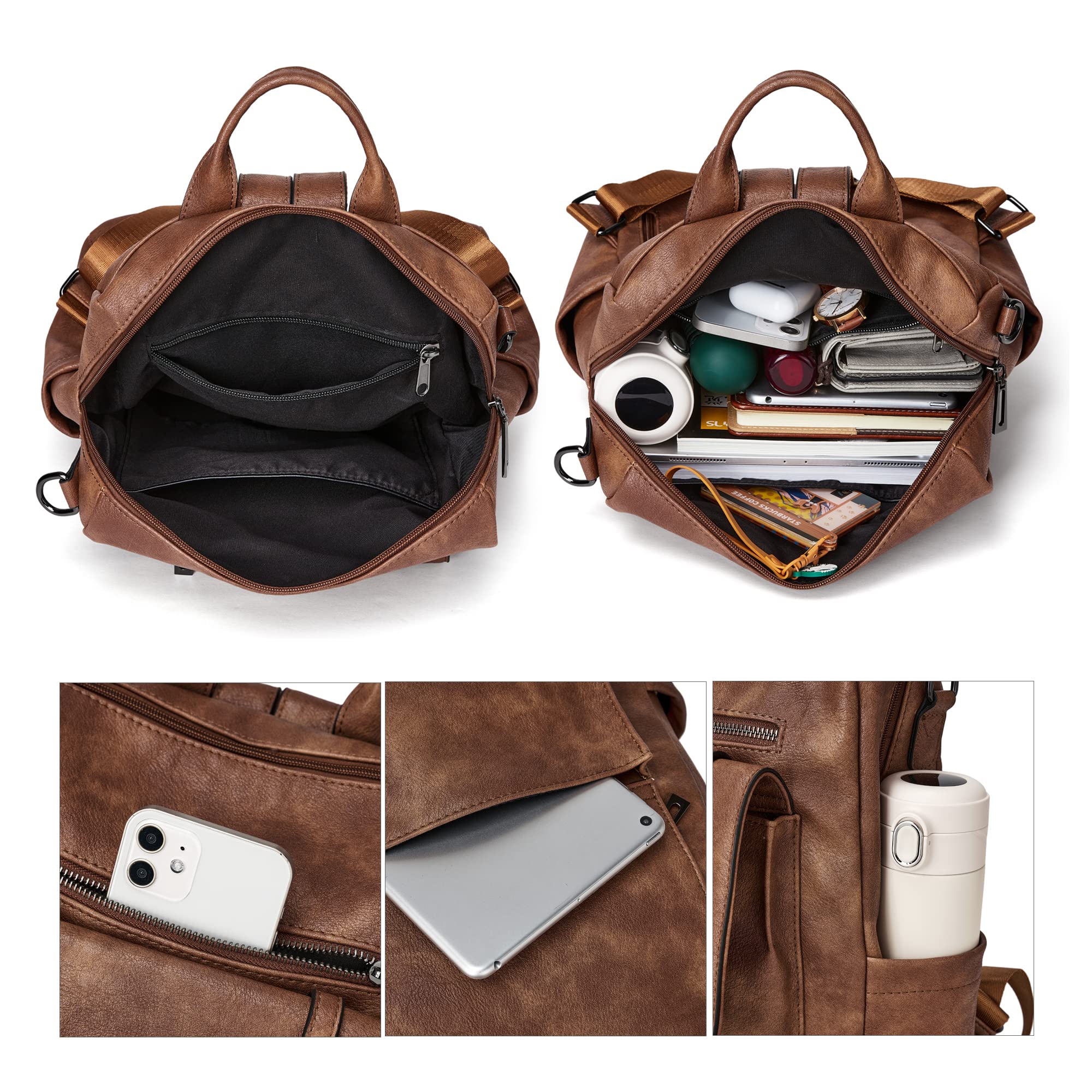 OPAGE Women's Leather Backpack Purse - Stylish Travel Backpack & Shoulder Bag with Wristlet Strap (14-inch Height) - Perfect for Work, College, Commuting & Weekend Getaways