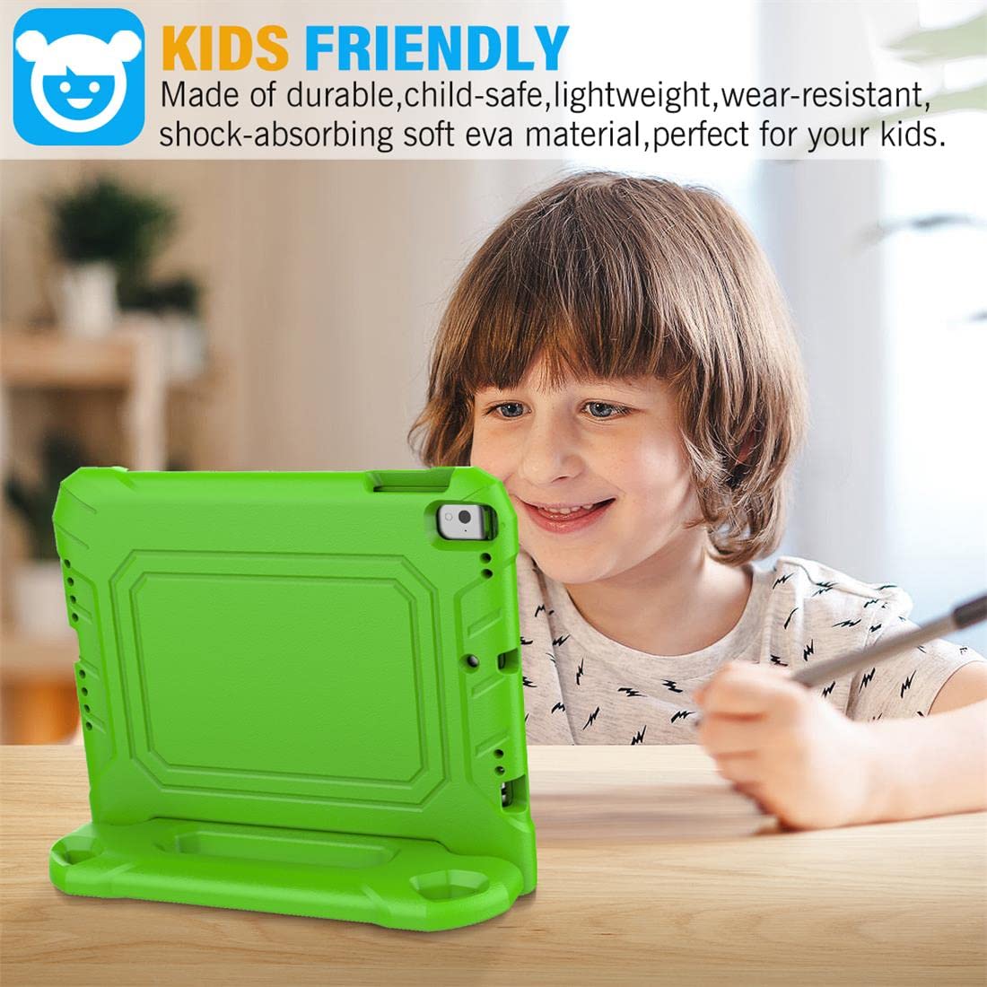SUPLIK Shockproof Kids iPad Case for iPad 5th/6th Gen (9.7 inch 2017/2018), iPad Air 1/2 & Pro 9.7 - Durable Protective Cover with Handle Stand & Screen Protector - Green - Perfect for School, Travel & Home Use