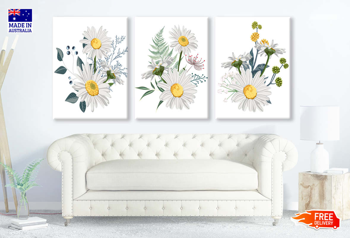 3-Piece Daisy Flower Plant Art Prints - High Quality Canvas Wall Decor, 100% Australian Made, Ready to Hang - Perfect for Living Room, Bedroom & Office Decor