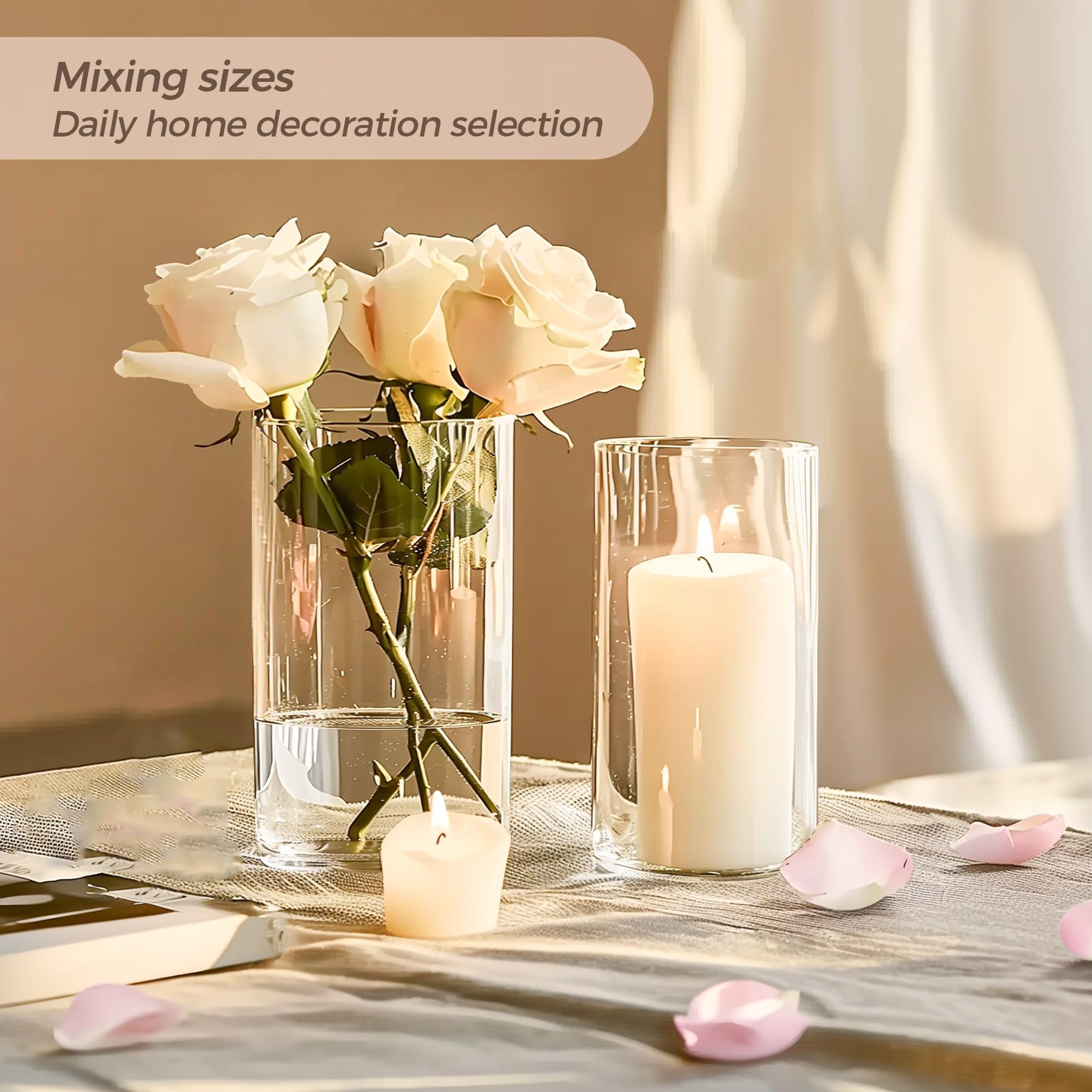 ComSaf 16-Pack Clear Glass Cylinder Vases - 5.5 & 6 Inch Tall Bud Vases for Wedding Centerpieces, Floral Arrangements, Hurricane Candle Holders - Perfect for Home Decor, Party Decorations & Table Settings