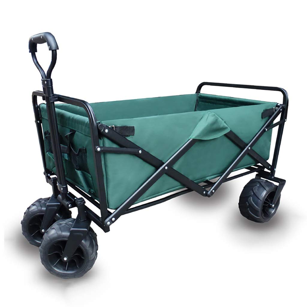 Heavy Duty Folding Wagon Cart with 4 Beach Wheels - 80kg Capacity Multi-Function Garden Trolley for Outdoor Camping, Shopping, Beach Trips & Picnics (Army Green)