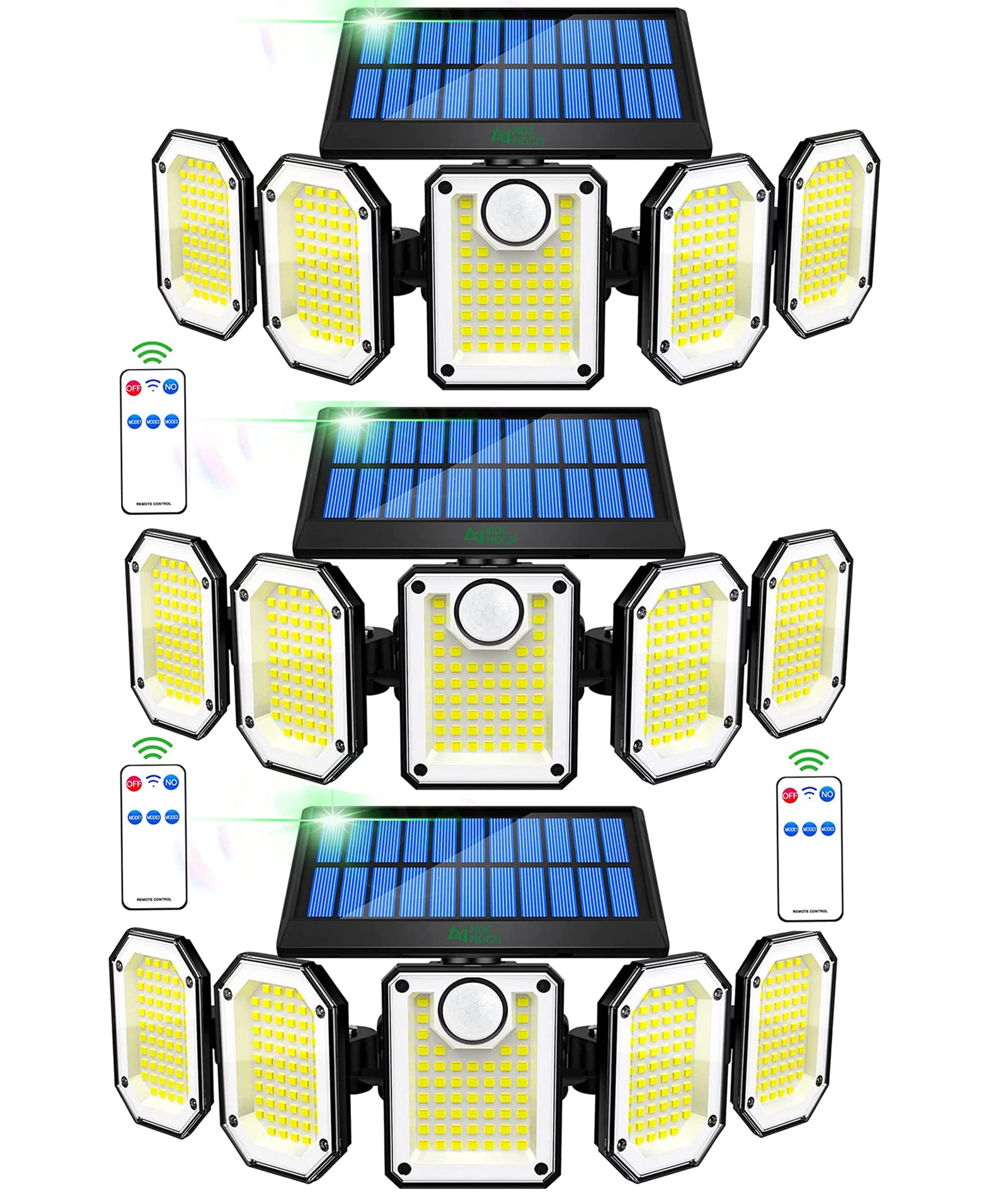 300LEDs 2500LM Solar Flood Lights Outdoor Waterproof - Motion Sensor Security Lights with Remote Control, IP65 7000K 360° Illumination, 5 Heads Solar Powered for Garage, Yard, Patio, Porch | Perfect for Home Security, Landscape Lighting, and Outdoor Activities