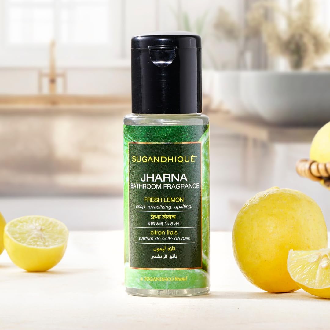 SUGANDHCO Jharna Fresh Lemon Scented Bathroom Air Freshener Spray (50 ml) - Eliminate Odors & Refresh Your Bathroom, Kitchen, or Car with Natural Lemon Fragrance