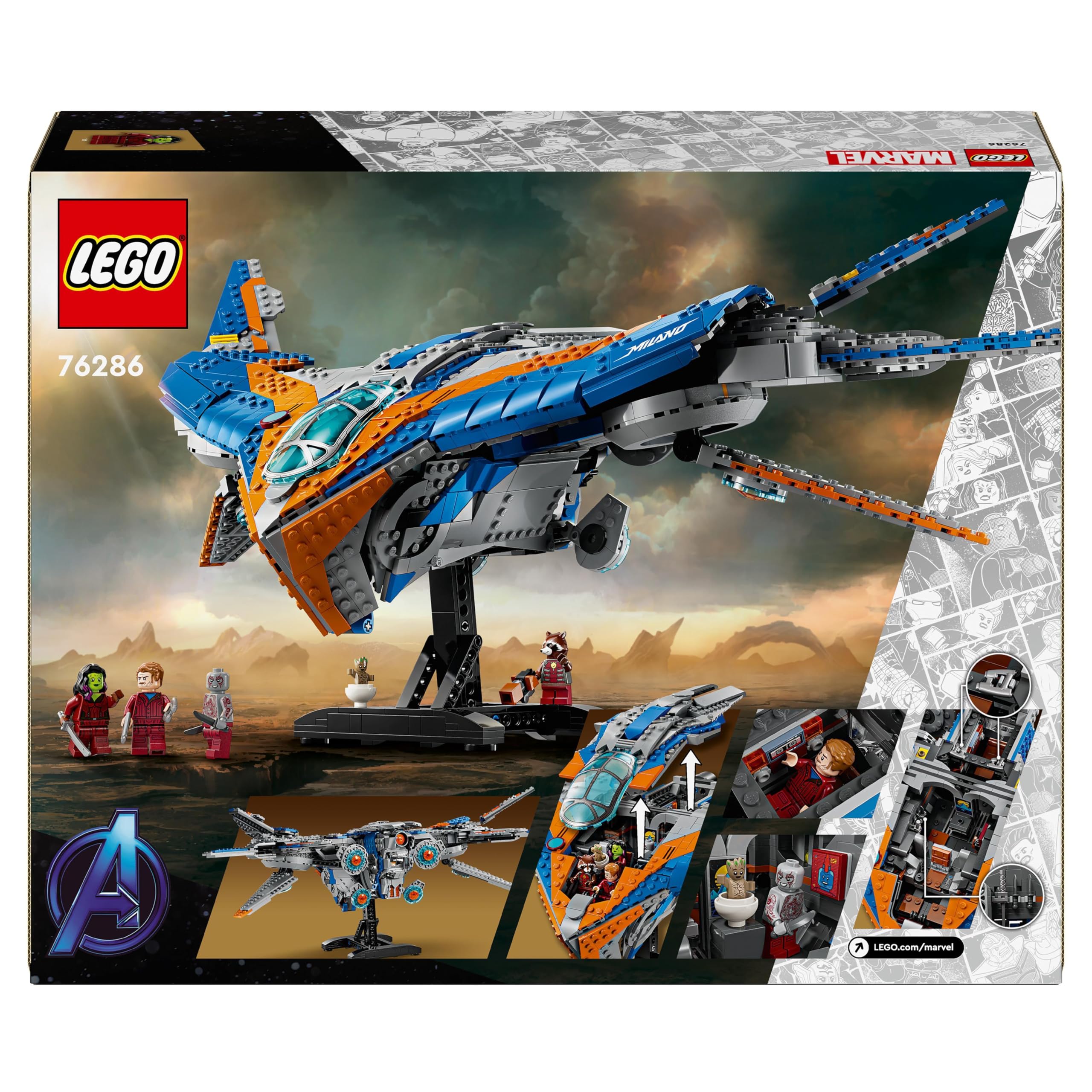LEGO Marvel Guardians of The Galaxy: The Milano Spaceship Building Toy Set with 4 Minifigures Including Gamora & Star-Lord, Groot Figure - Gift for Kids Ages 12+ (76286) - Perfect for Playtime, Collecting & Superhero Adventures