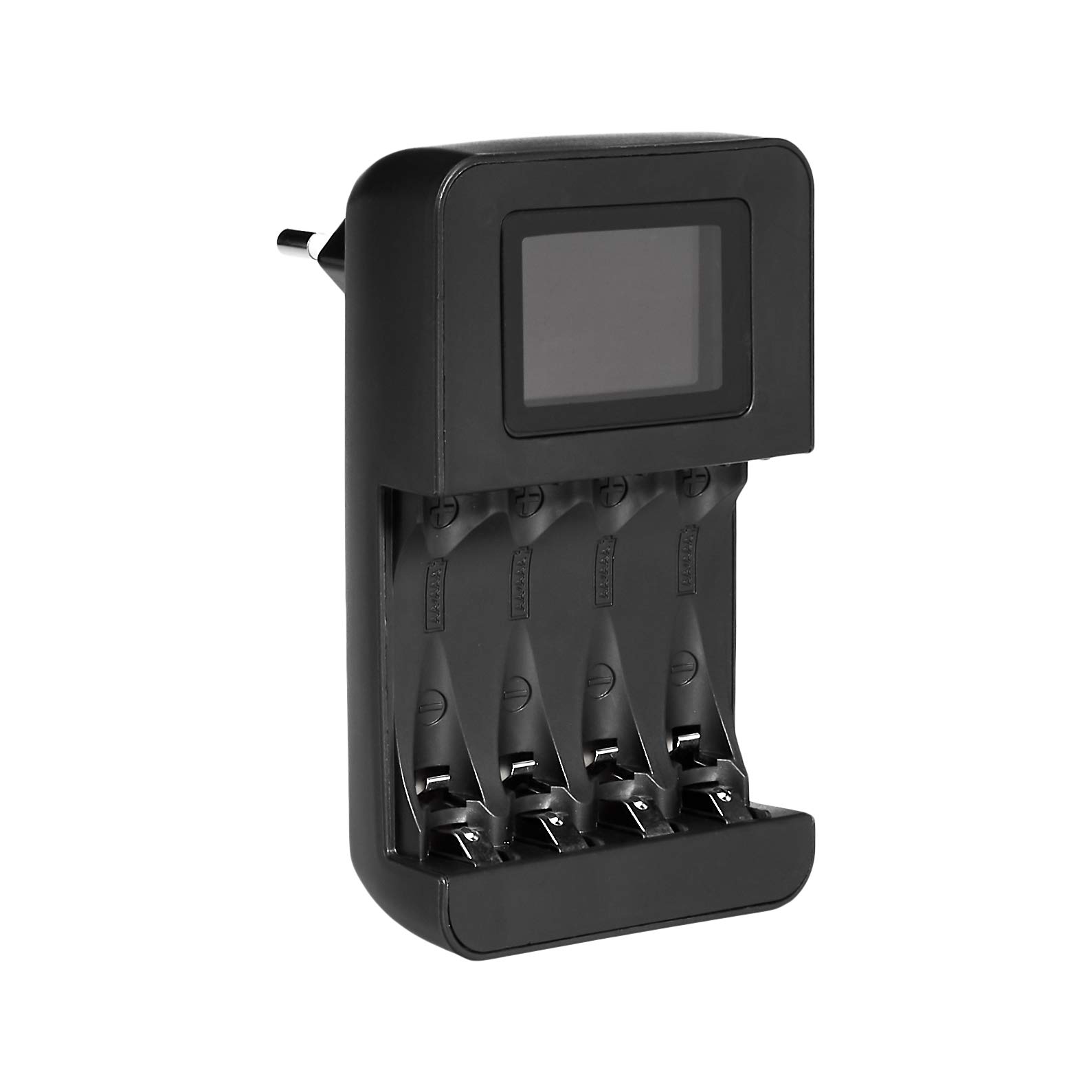 Amazon Basics Smart Digital Battery Charger for 4 AA/AAA Rechargeable Batteries - Black | Fast Charging with LCD Display | Perfect for Cameras, Toys, and Electronic Devices