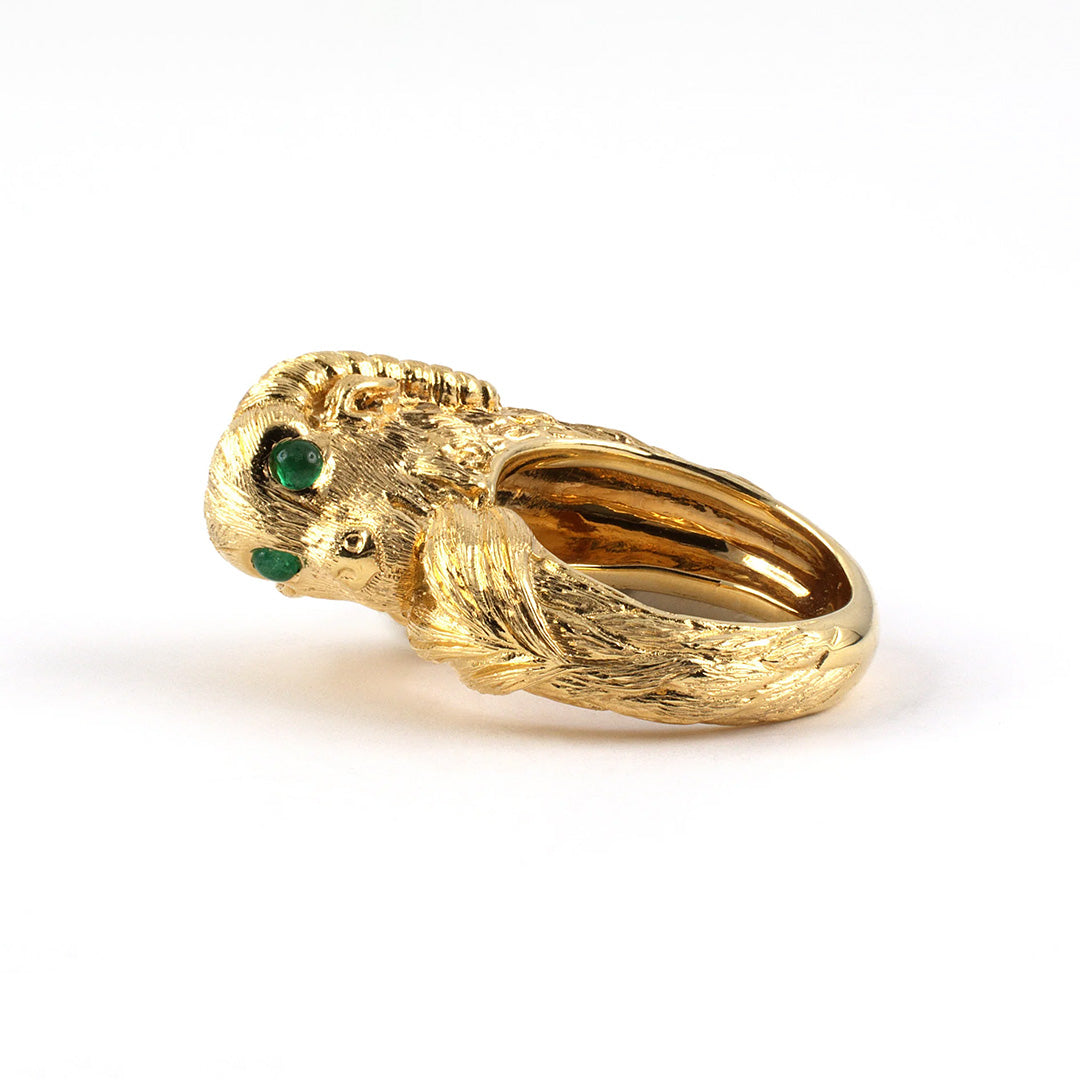 Emerald and Gold Ram's Head Ring - Vintage Bohemian Jewelry for Women - Perfect for Festivals, Parties & Boho Fashion Accessories
