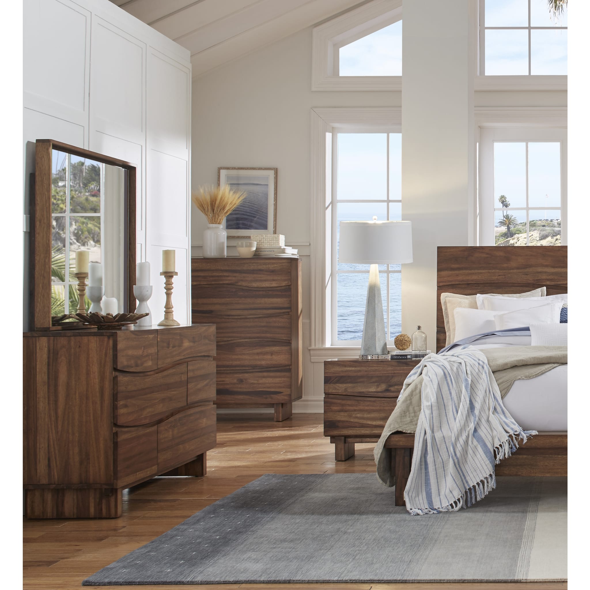 Ocean Five Drawer Solid Wood Chest in Natural Sengon - Handcrafted Storage Organizer for Bedroom, Living Room & Office (2024)