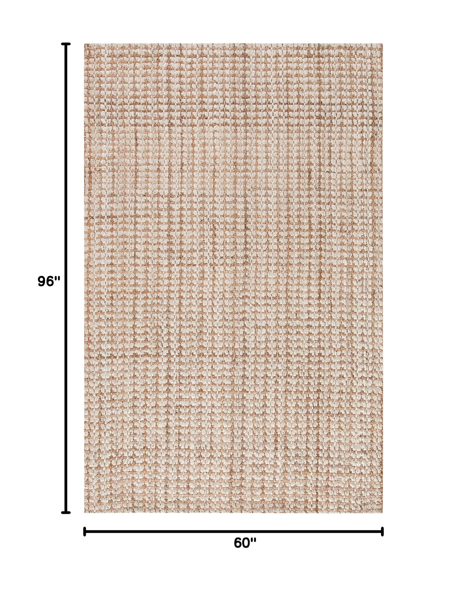 SAFAVIEH Handmade Jute Area Rug 5' x 8' - Natural Fiber Farmhouse Rug in Ivory & Light Brown, Non-Slip Braided Floor Mat for High Traffic Living Room, Bedroom, Dining Room | Rustic Home Decor & Cozy Interior Design (NF186B)