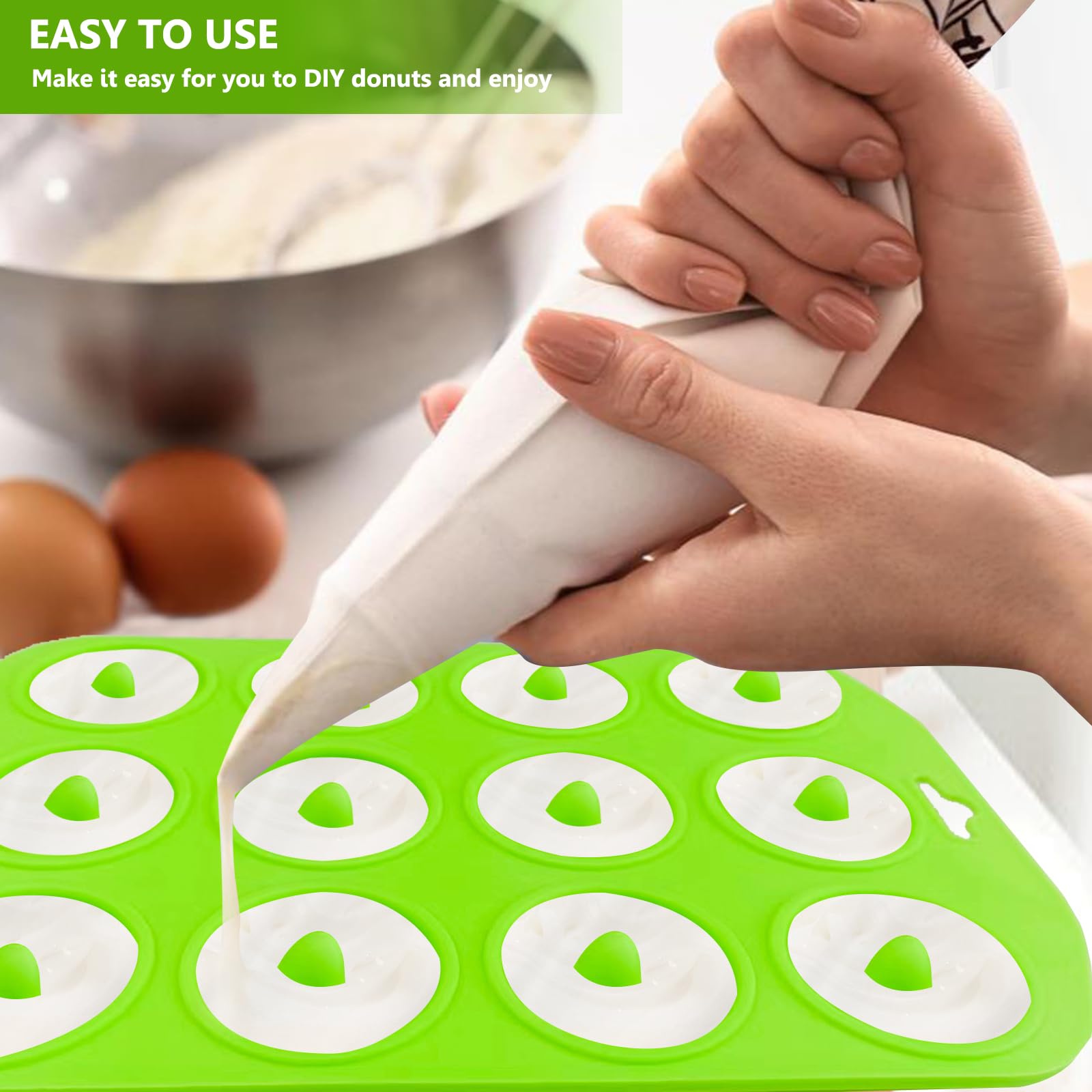 Premium Silicone Donut Molds for Baking - 24-Cavity Bite-Sized Mini Donut Pan, Heat-Resistant Non-Stick Silicone Baking Mold for Perfect Homemade Donuts, Cupcakes & Muffins - Easy to Clean & Dishwasher Safe - Ideal for Birthday Parties, Kids Snacks & Holiday Treats