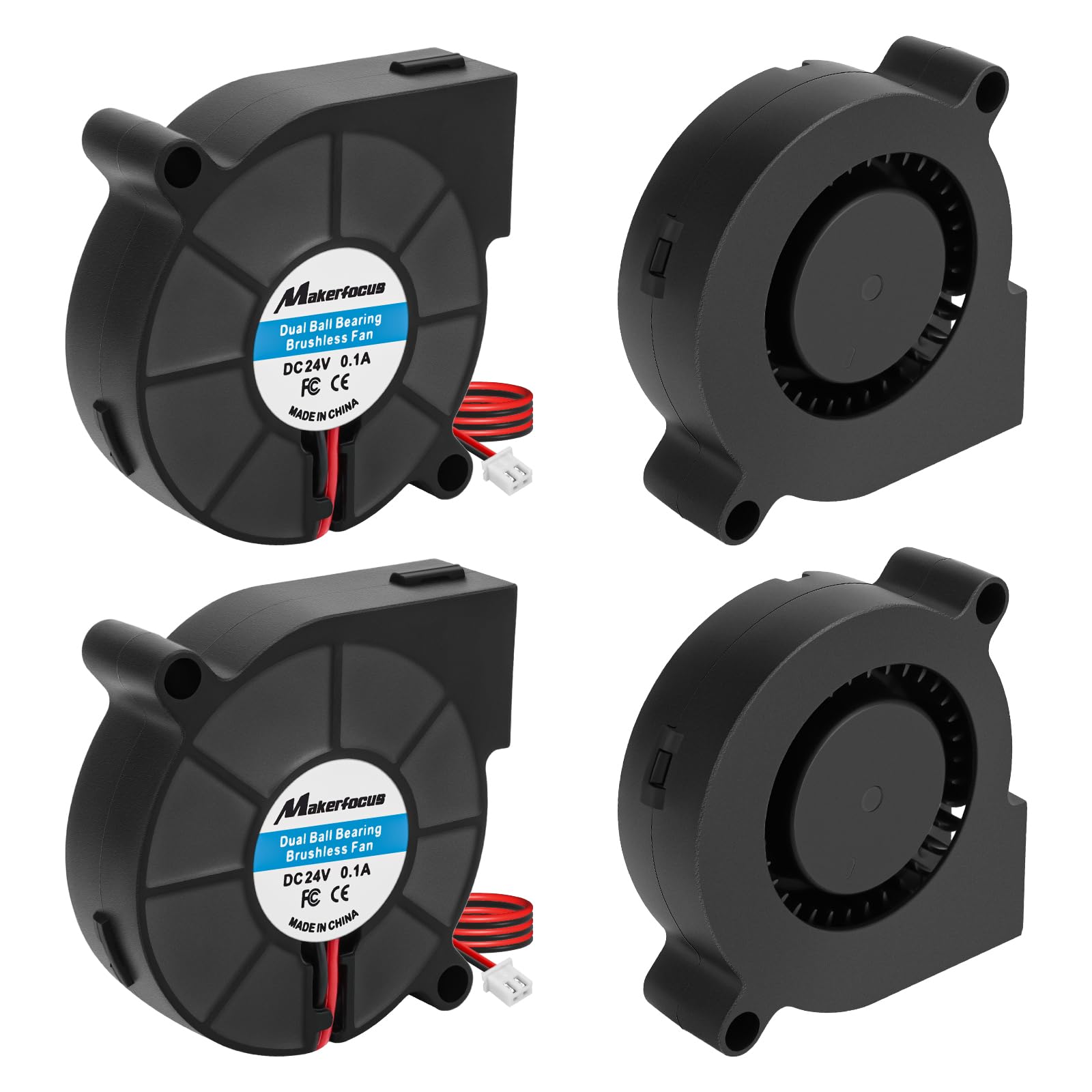MakerFocus 4pcs 50mm 5015 Blower Fan 24V - High Speed Brushless Cooling Fan with Dual Ball Bearings for 3D Printers, CNC Machines, Electronics Cooling & Small Appliance Repair - Ultra Quiet Turbine Blower (50x50x15mm)
