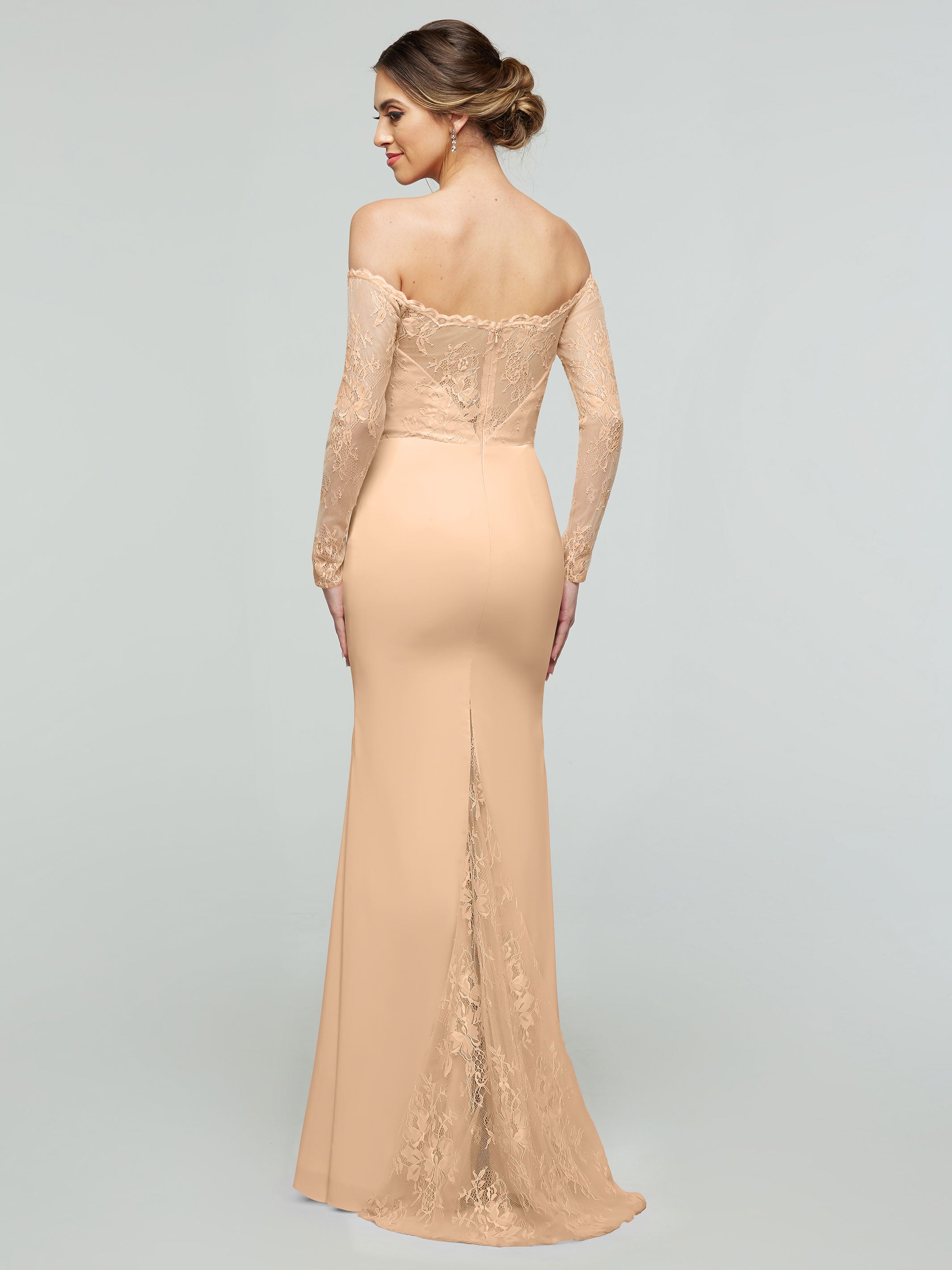 Elegant 80191 Chiffon & Lace Mermaid Bridesmaid Dress with Off-the-Shoulder Long Sleeves - Perfect for Weddings, Formal Events & Evening Parties